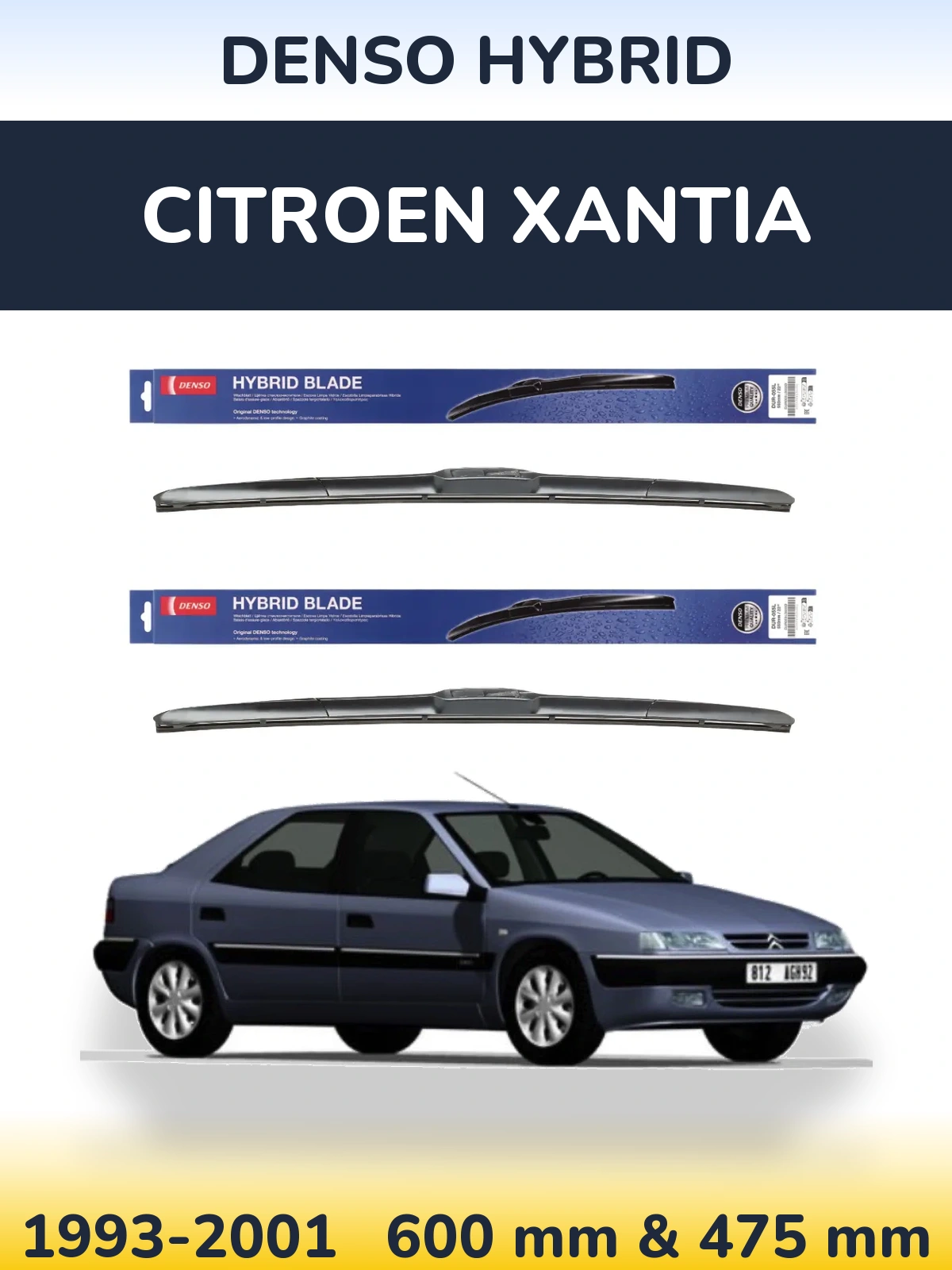 Комплект передних дворников Denso Hybrid 600 & 475 мм для Citroen Xantia 1993-2001