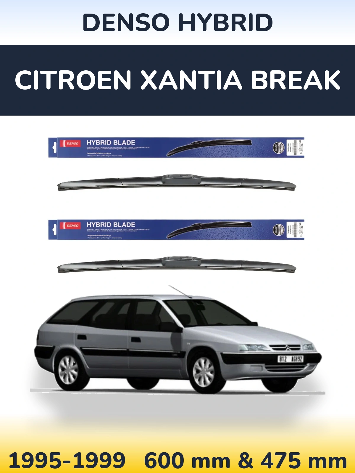 Komplet przednich wycieraczek Denso Hybrid 600 & 475 mm do Citroen Xantia Break 1995-1999