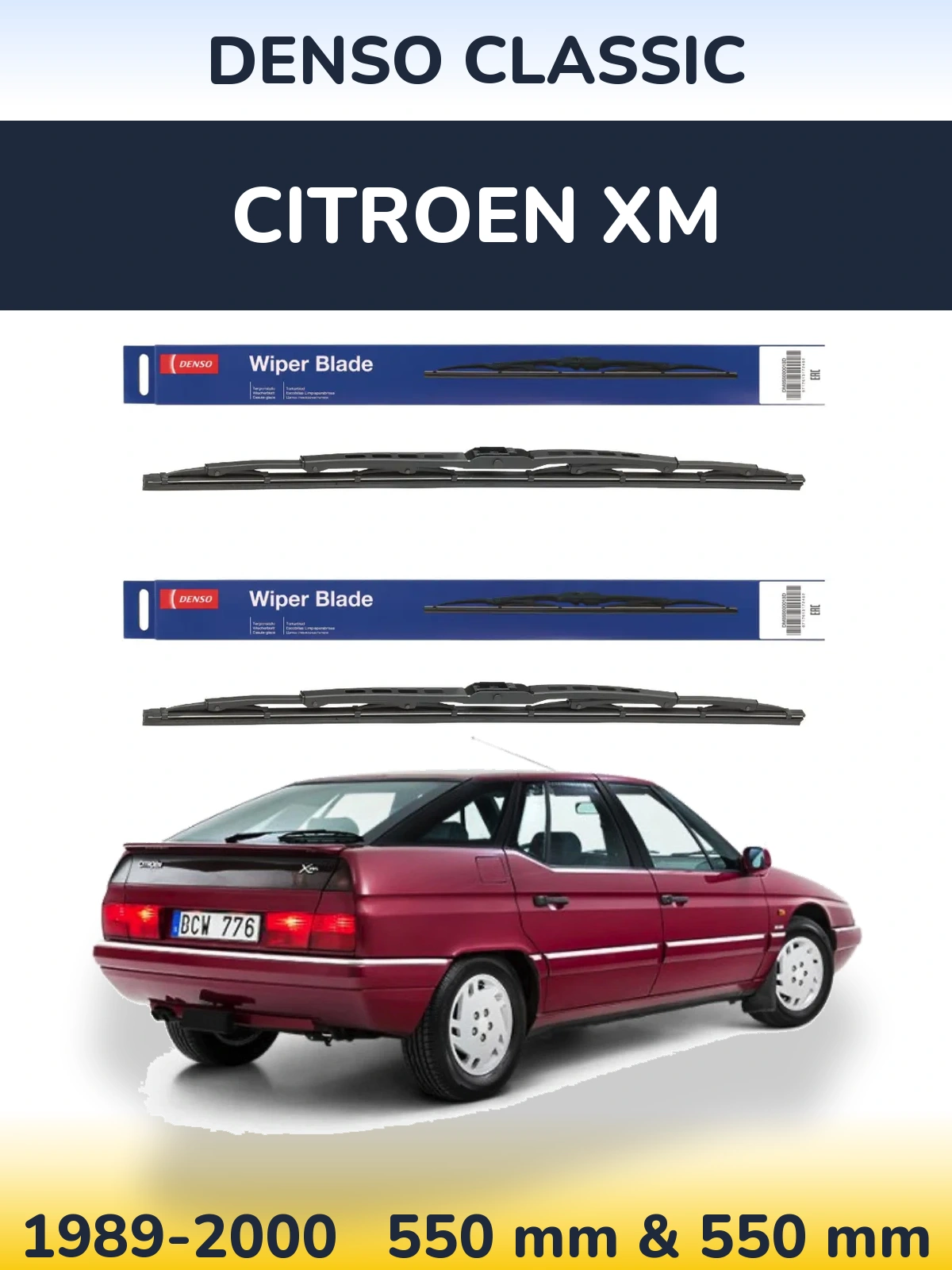Front wiper blade set Denso Classic 550 & 550 mm for Citroen XM 1989-2000