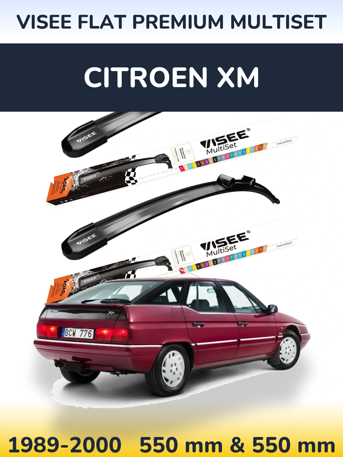 Front wiper blade set VISEE FLAT PREMIUM MultiSet 550 & 550 мм for Citroen XM 1989-2000