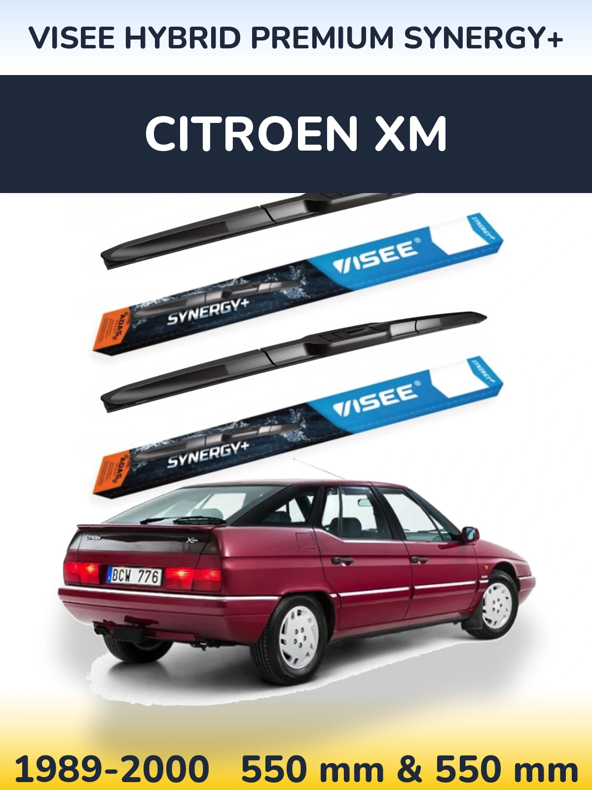 Front wiper blade set VISEE HYBRID PREMIUM SYNERGY+ 550 & 550 мм for Citroen XM 1989-2000