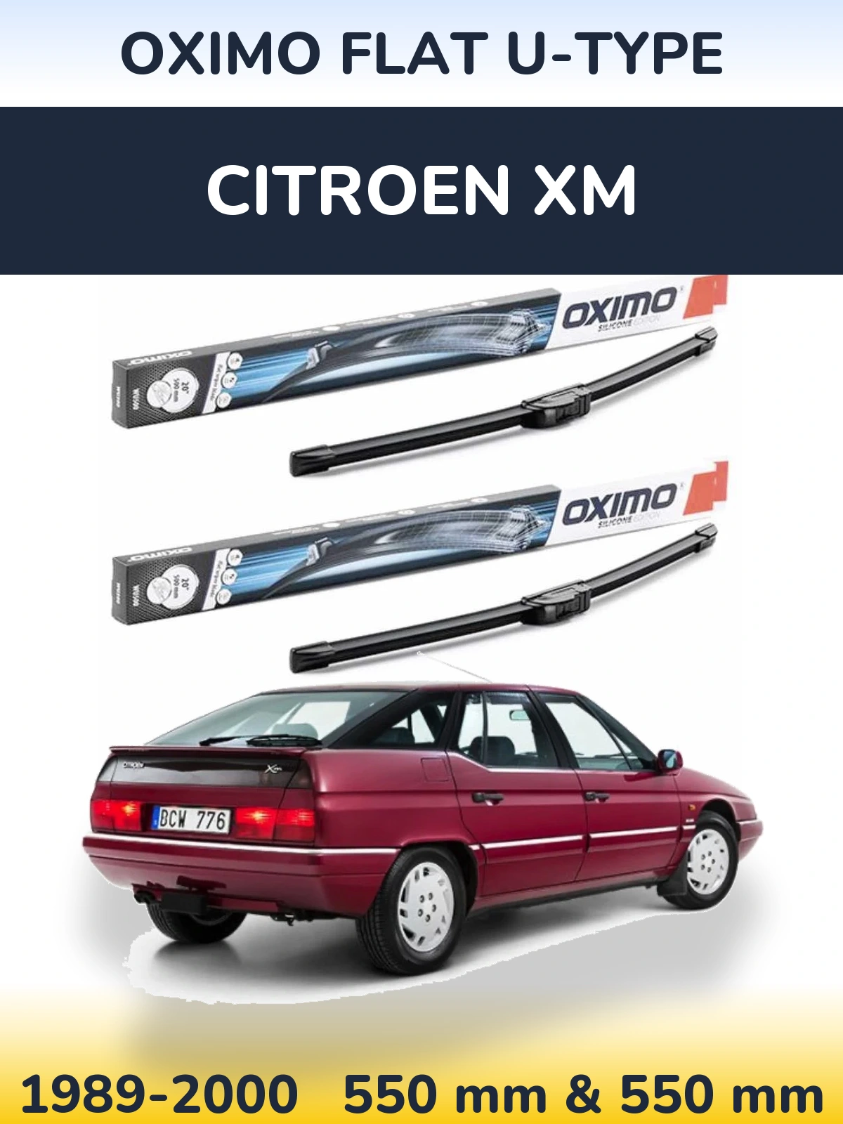 Front wiper blade set Oximo Flat U-type 550 & 550 mm for Citroen XM 1989-2000