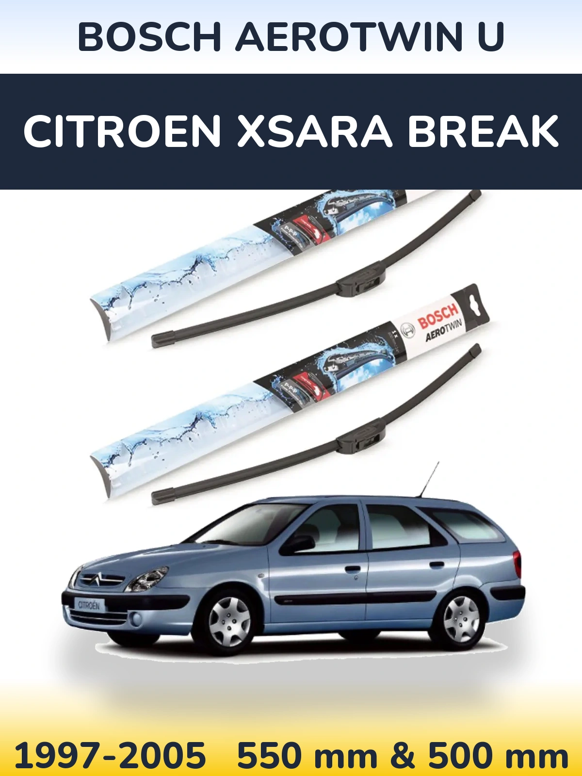 Front wiper blade set BOSCH AeroTwin U 550 & 500 мм for Citroen Xsara Break 1997-2005