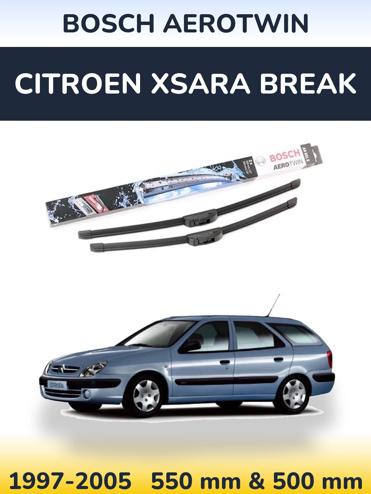 Front wiper blade set BOSCH AeroTwin 550 & 500 мм for Citroen Xsara Break 1997-2005