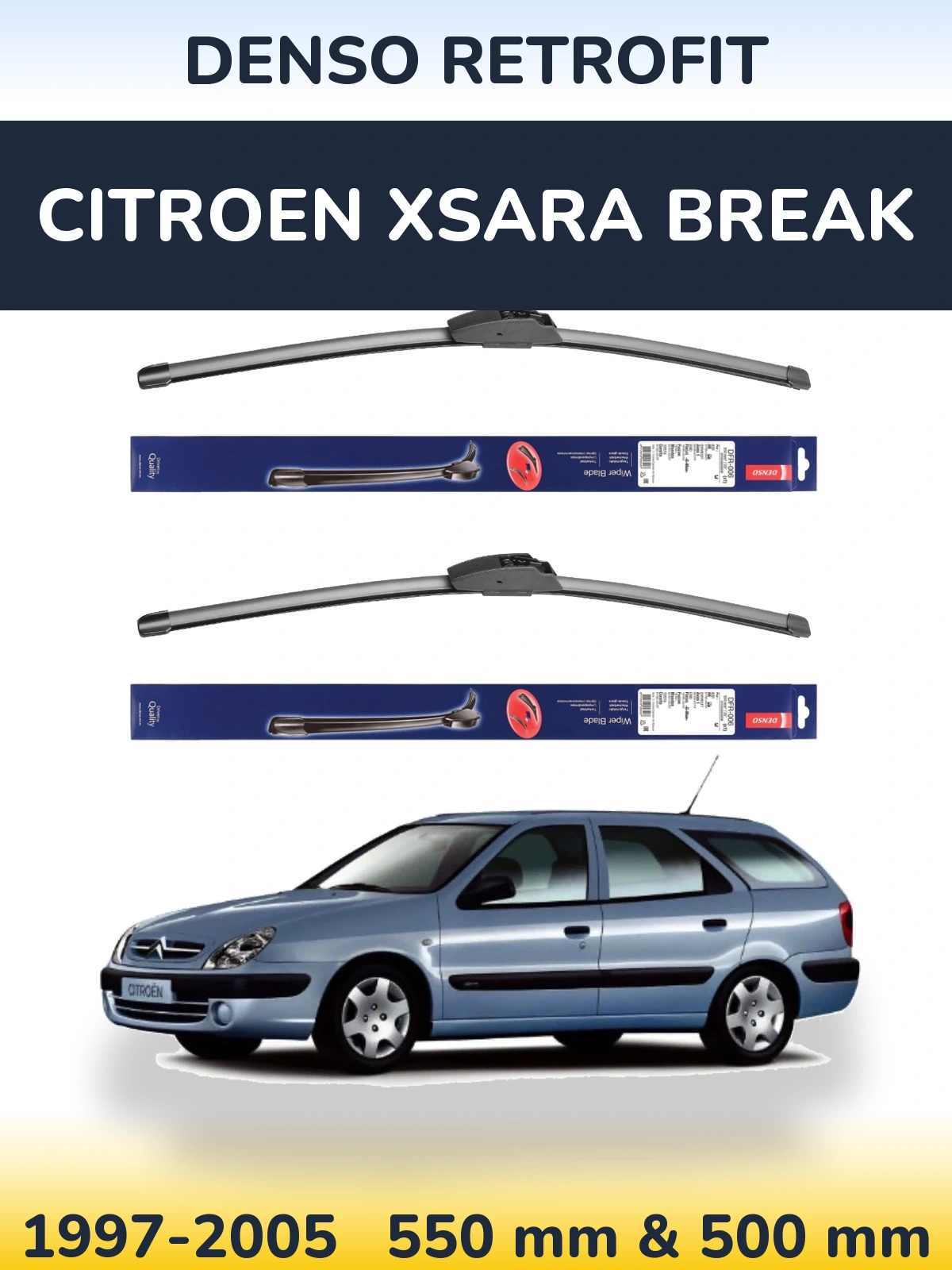 Front wiper blade set Denso Retrofit 550 & 500 мм for Citroen Xsara Break 1997-2005