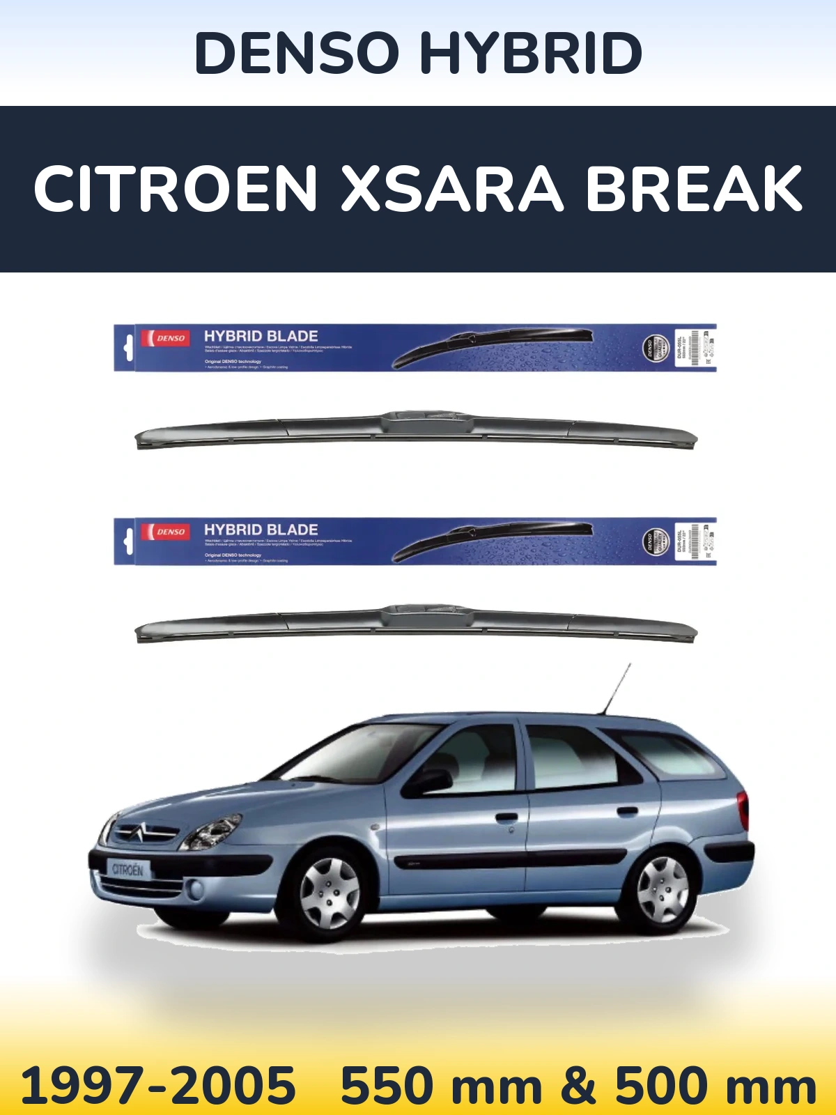 Front wiper blade set Denso Hybrid 550 & 500 мм for Citroen Xsara Break 1997-2005