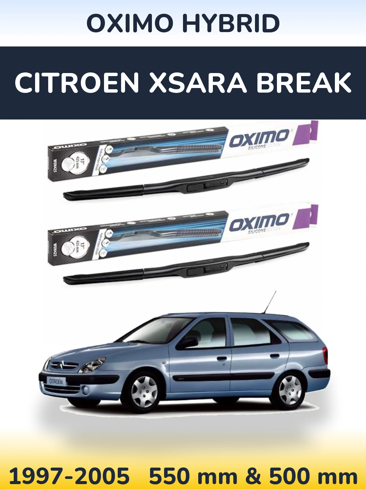 Комплект передних дворников Oximo Hybrid 550 & 500 мм для Citroen Xsara Break 1997-2005
