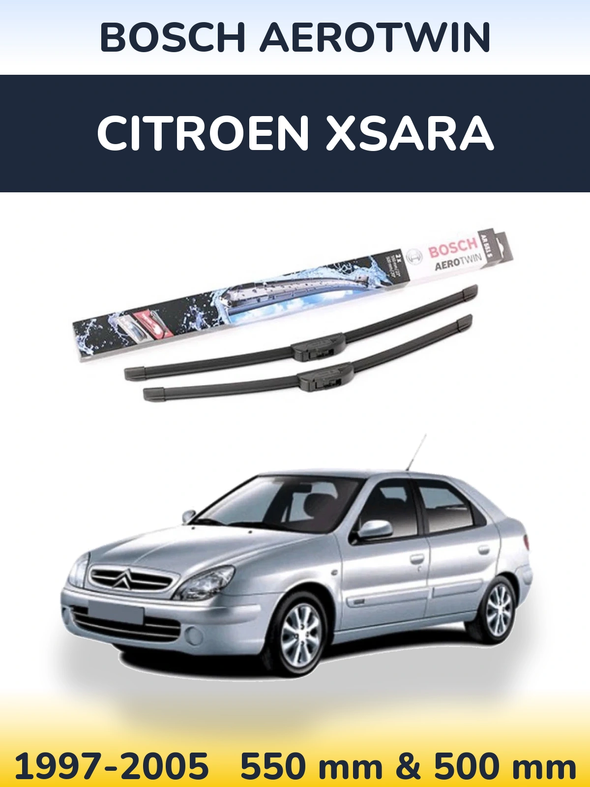 Front wiper blade set BOSCH AeroTwin 550 & 500 мм for Citroen Xsara 1997-2005
