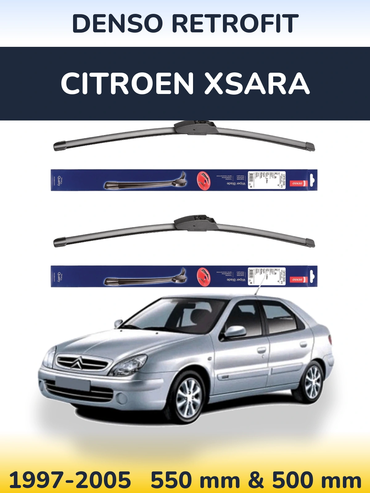 Front wiper blade set Denso Retrofit 550 & 500 мм for Citroen Xsara 1997-2005