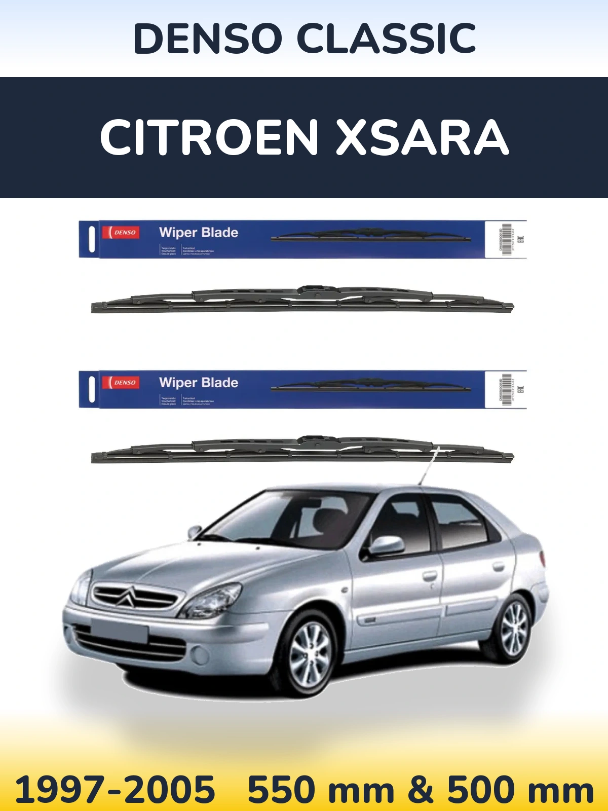 Front wiper blade set Denso Classic 550 & 500 mm for Citroen Xsara 1997-2005