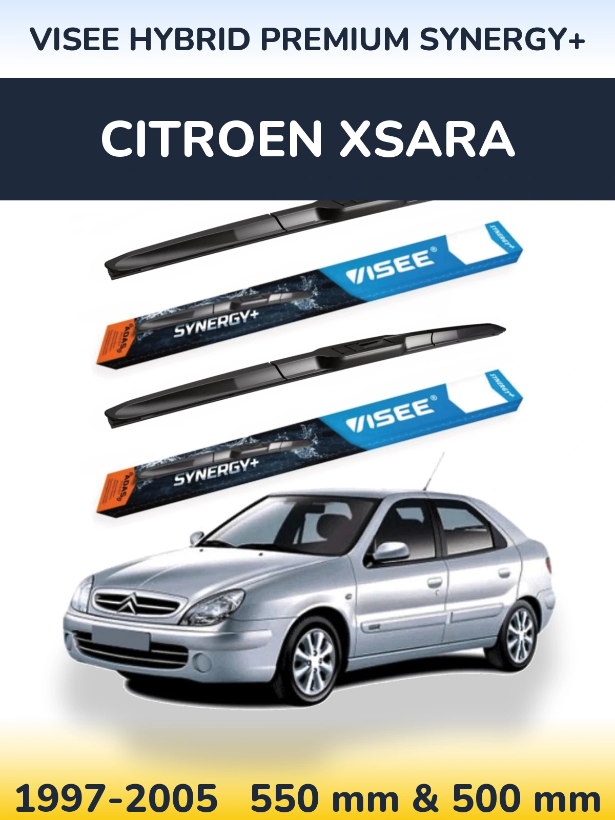 Front wiper blade set VISEE HYBRID PREMIUM SYNERGY+ 550 & 500 мм for Citroen Xsara 1997-2005