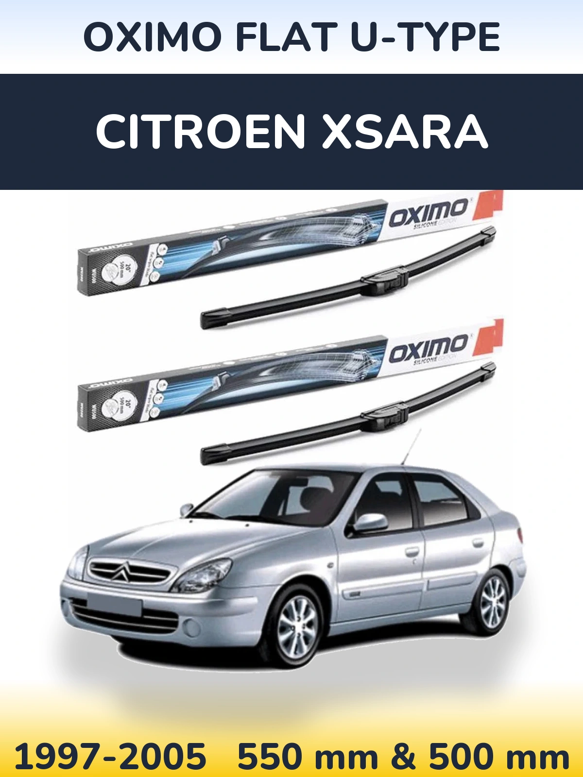 Front wiper blade set Oximo Flat U-type 550 & 500 мм for Citroen Xsara 1997-2005
