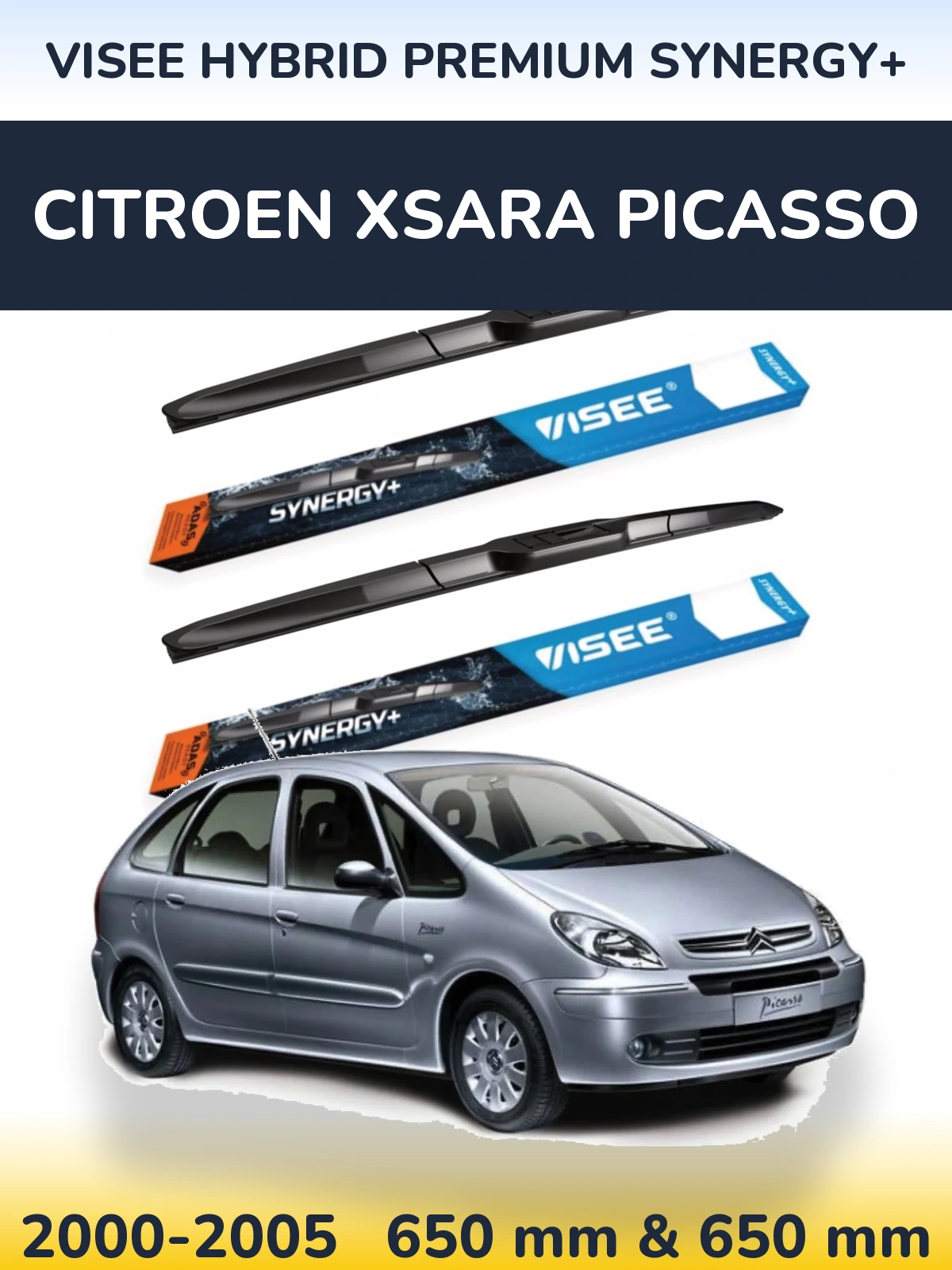 Front wiper blade set VISEE HYBRID PREMIUM SYNERGY+ 650 & 650 мм for Citroen Xsara Picasso 2000-2005