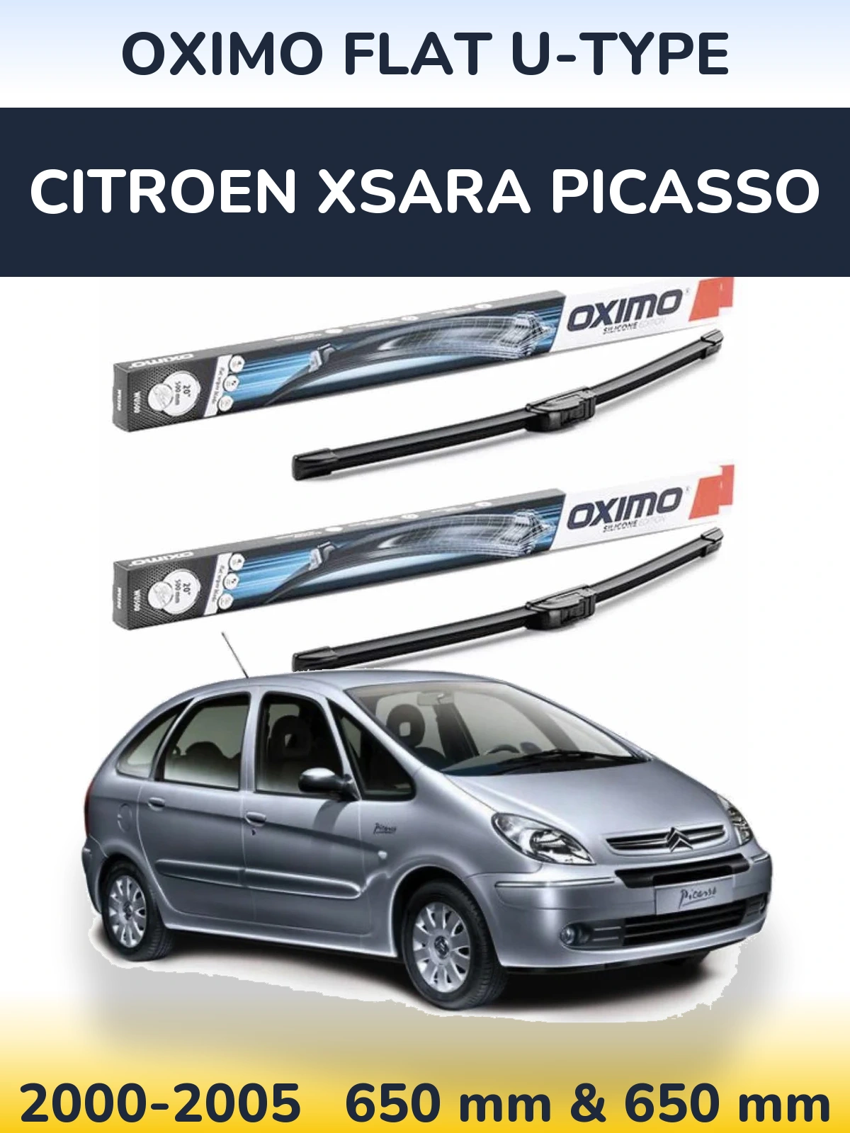 Front wiper blade set Oximo Flat U-type 650 & 650 mm for Citroen Xsara Picasso 2000-2005