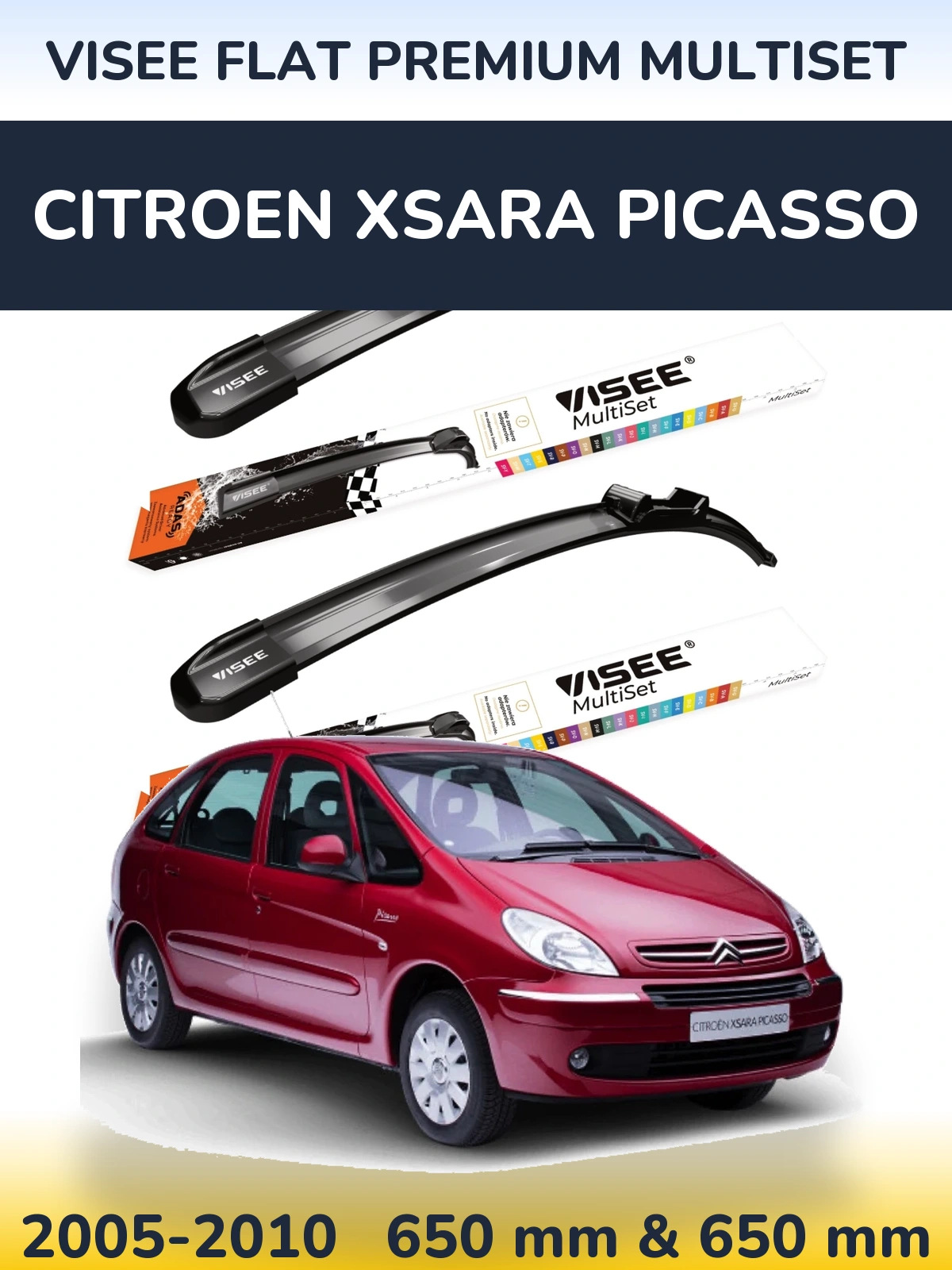 Комплект передних дворников VISEE FLAT PREMIUM MultiSet 650 & 650 мм для Citroen Xsara Picasso 2005-2010
