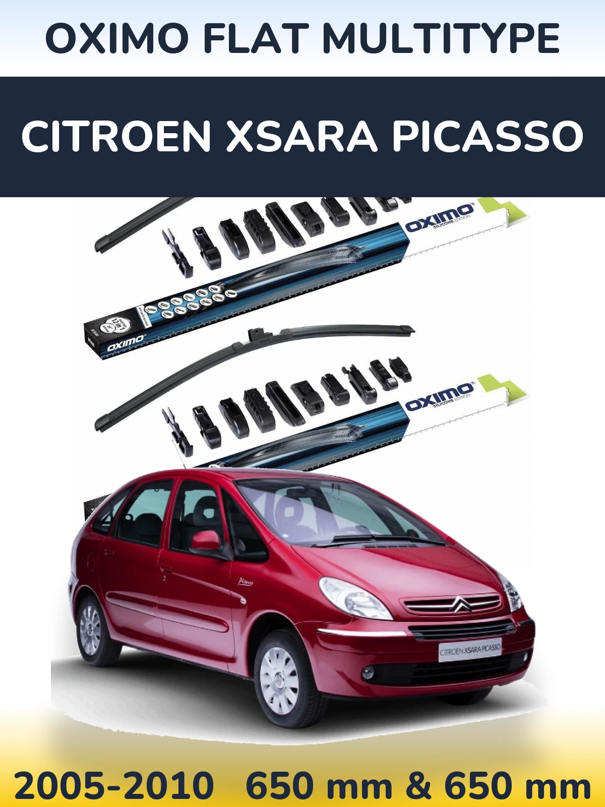 Комплект передних дворников Oximo Flat MultiТипe 650 & 650 мм для Citroen Xsara Picasso 2005-2010