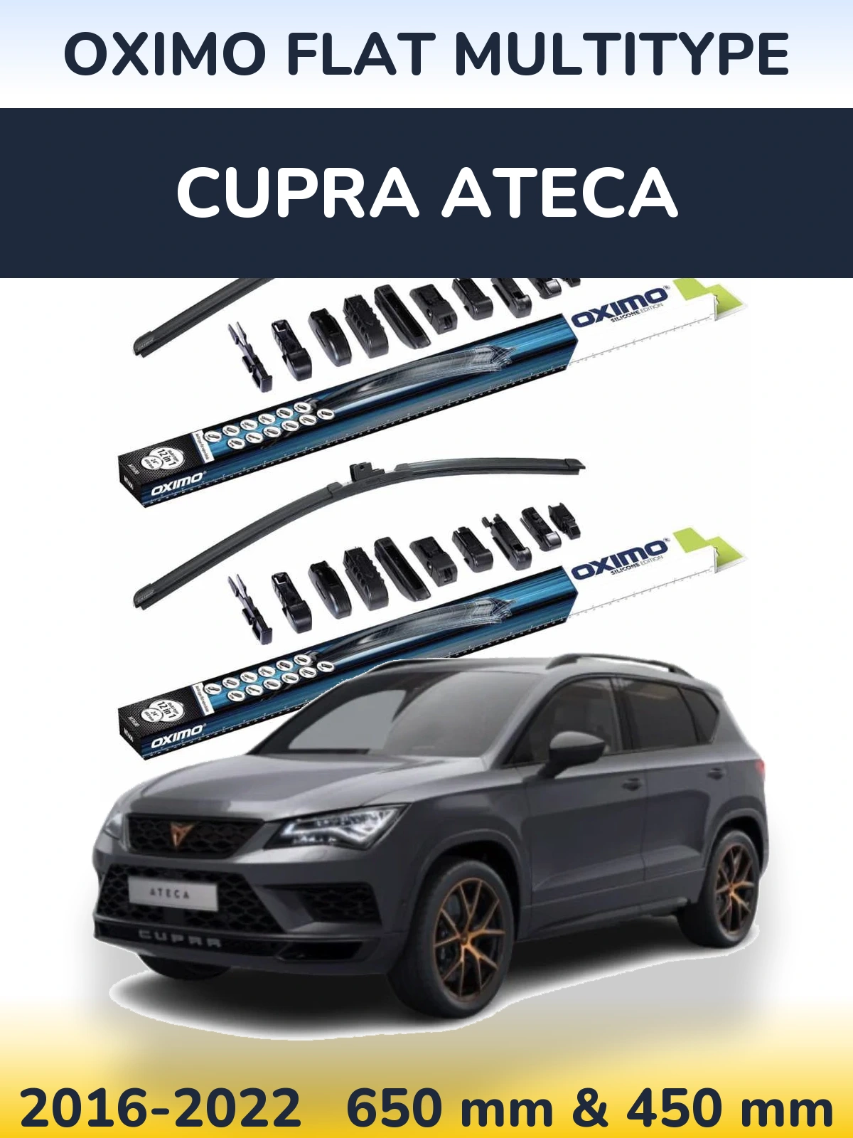 Front wiper blade set Oximo Flat MultiTypee 650 & 450 мм for Cupra Ateca 2016-2022