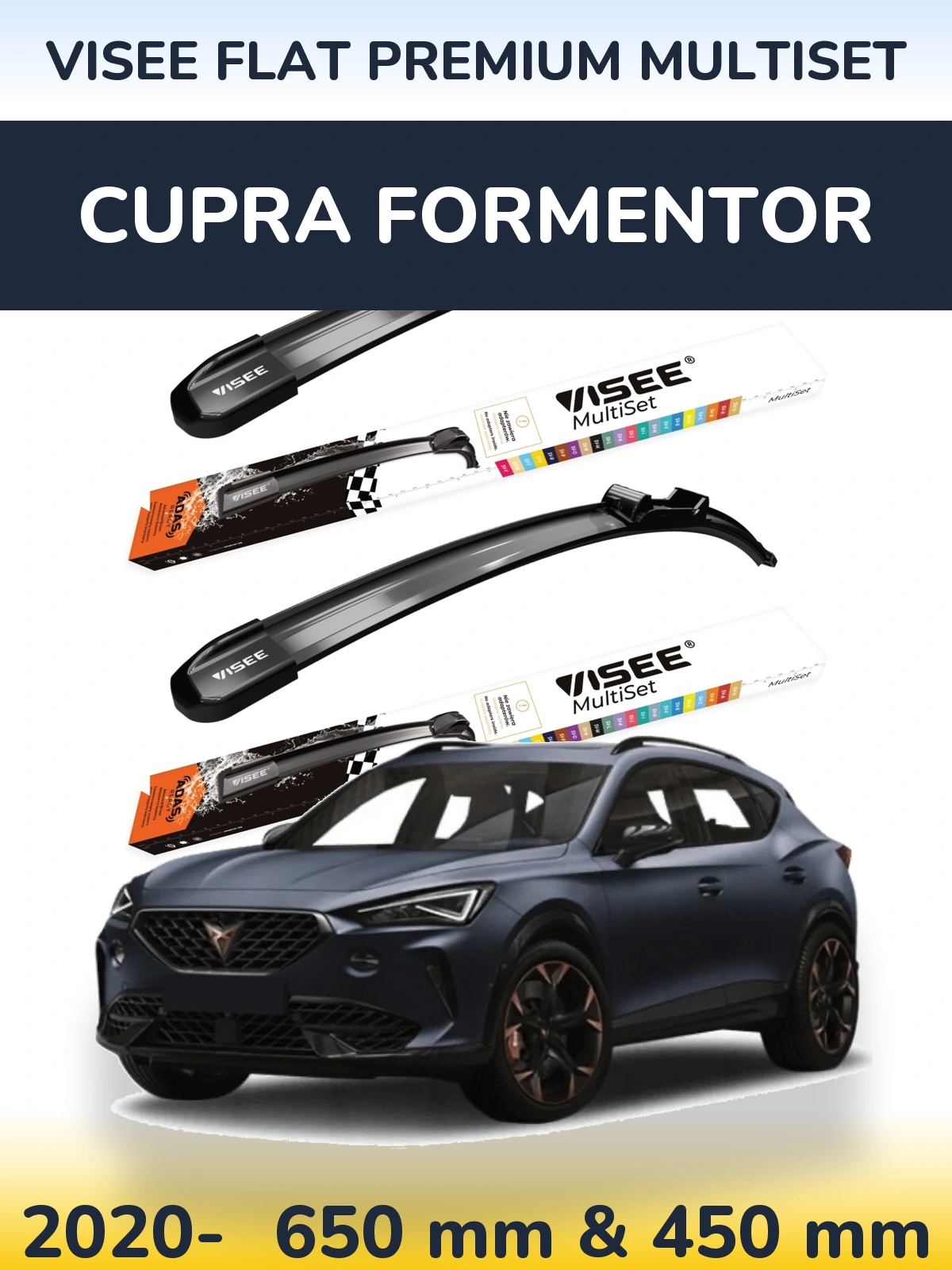 Komplet przednich wycieraczek VISEE FLAT PREMIUM MultiSet 650 & 450 mm do Cupra Formentor 2020-2026