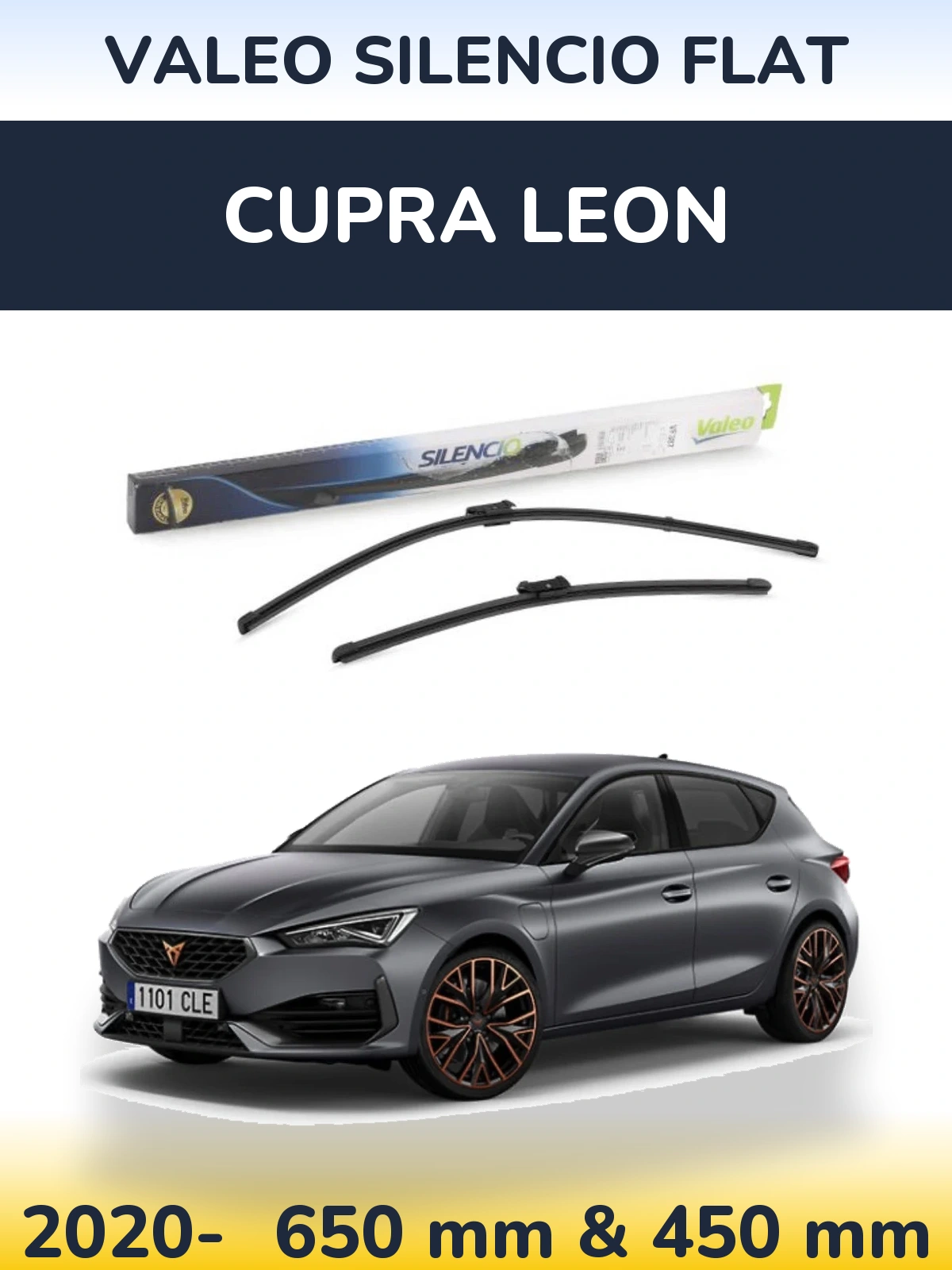 Front wiper blade set Valeo Silencio Flat 650 & 450 мм for Cupra Leon 2020-2026