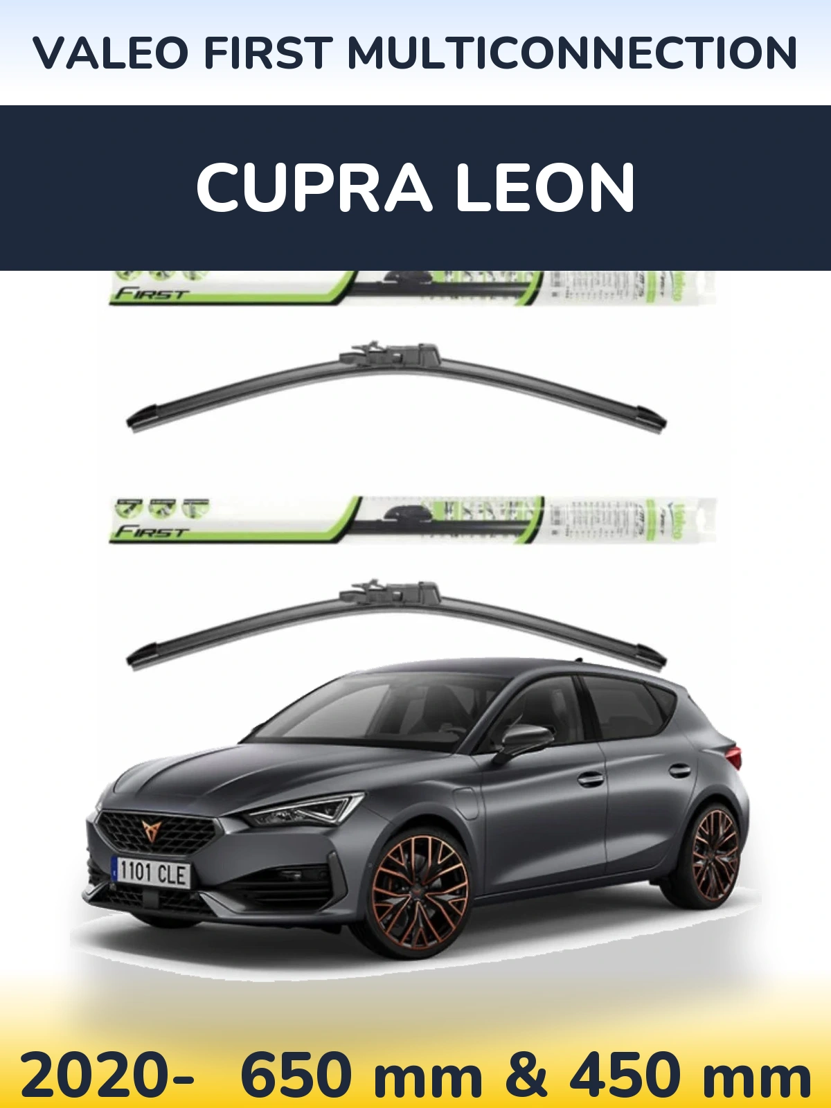 Front wiper blade set Valeo First MultiConnection 650 & 450 мм for Cupra Leon 2020-2026