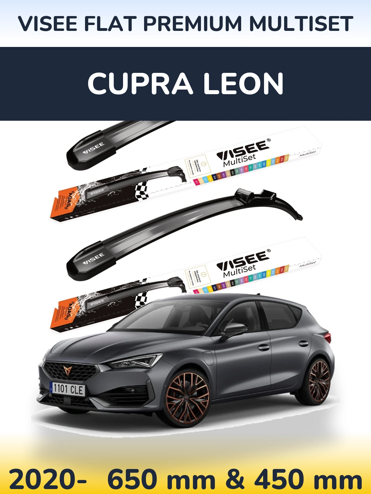 Front wiper blade set VISEE FLAT PREMIUM MultiSet 650 & 450 мм for Cupra Leon 2020-2026