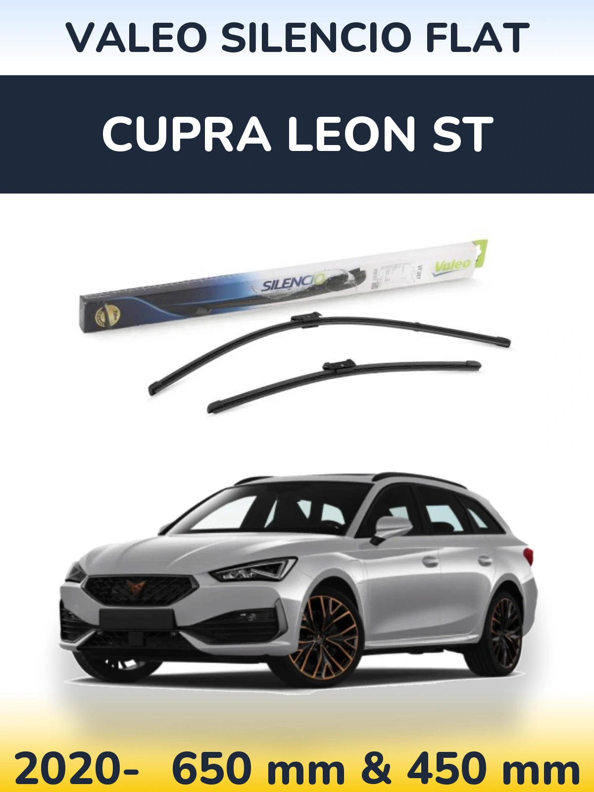 Front wiper blade set Valeo Silencio Flat 650 & 450 мм for Cupra Leon ST 2020-2026