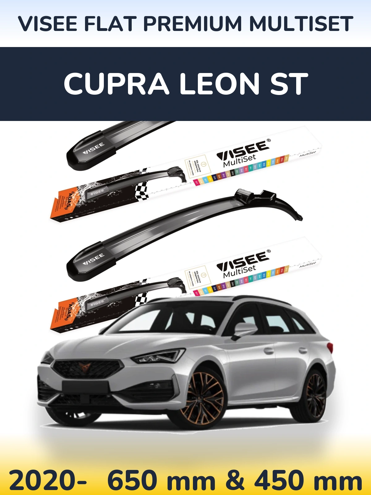 Front wiper blade set VISEE FLAT PREMIUM MultiSet 650 & 450 мм for Cupra Leon ST 2020-2026