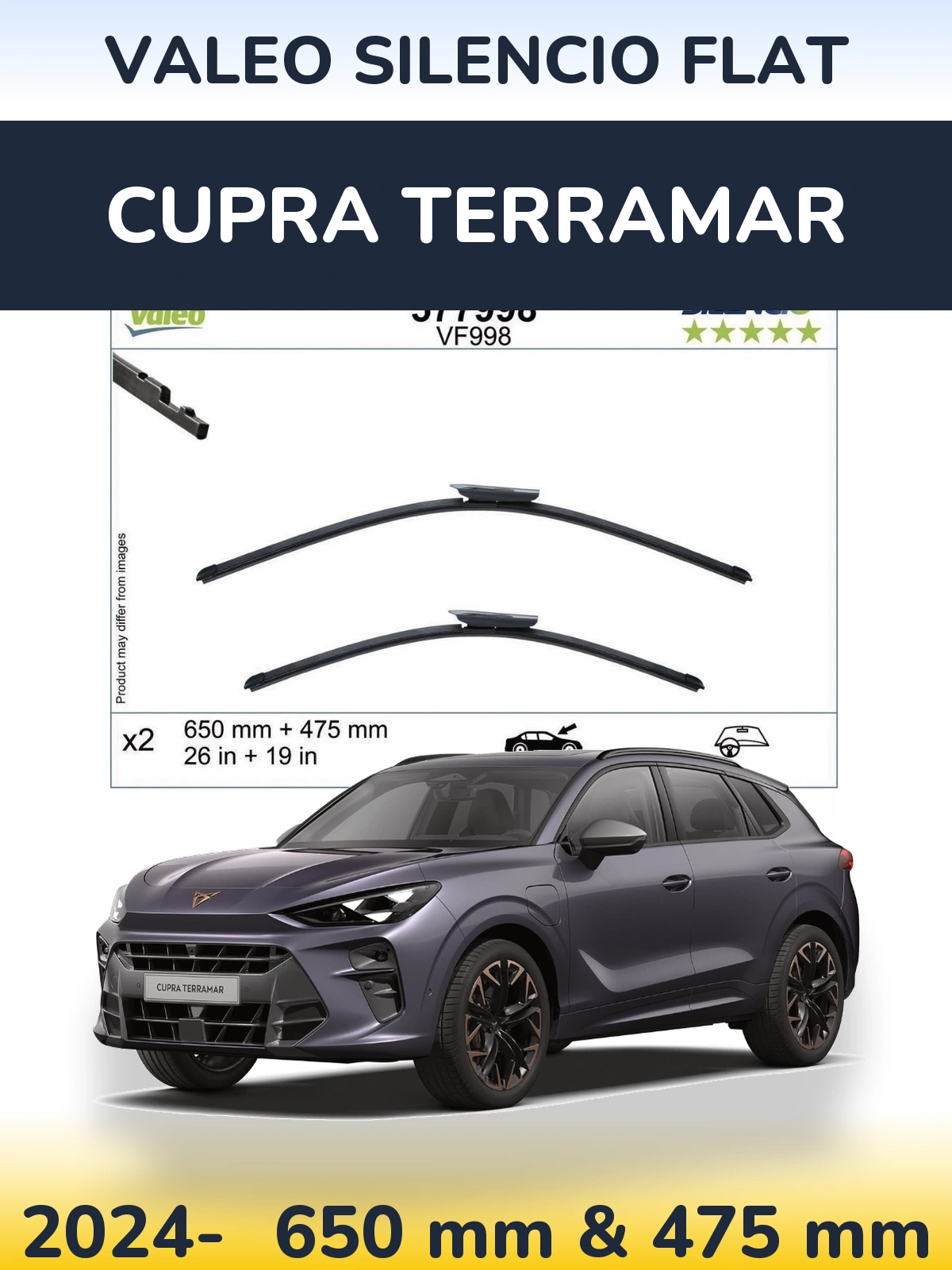 Комплект передних дворников Valeo Silencio Flat 650 & 475 мм для Cupra Terramar 2024-2026