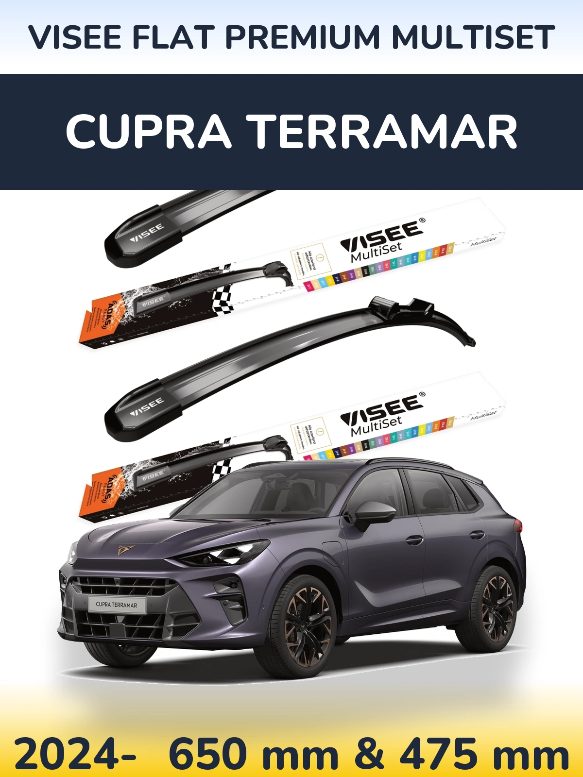 Комплект передніх щіток VISEE FLAT PREMIUM MultiSet 650 & 475 мм для Cupra Terramar 2024-2026