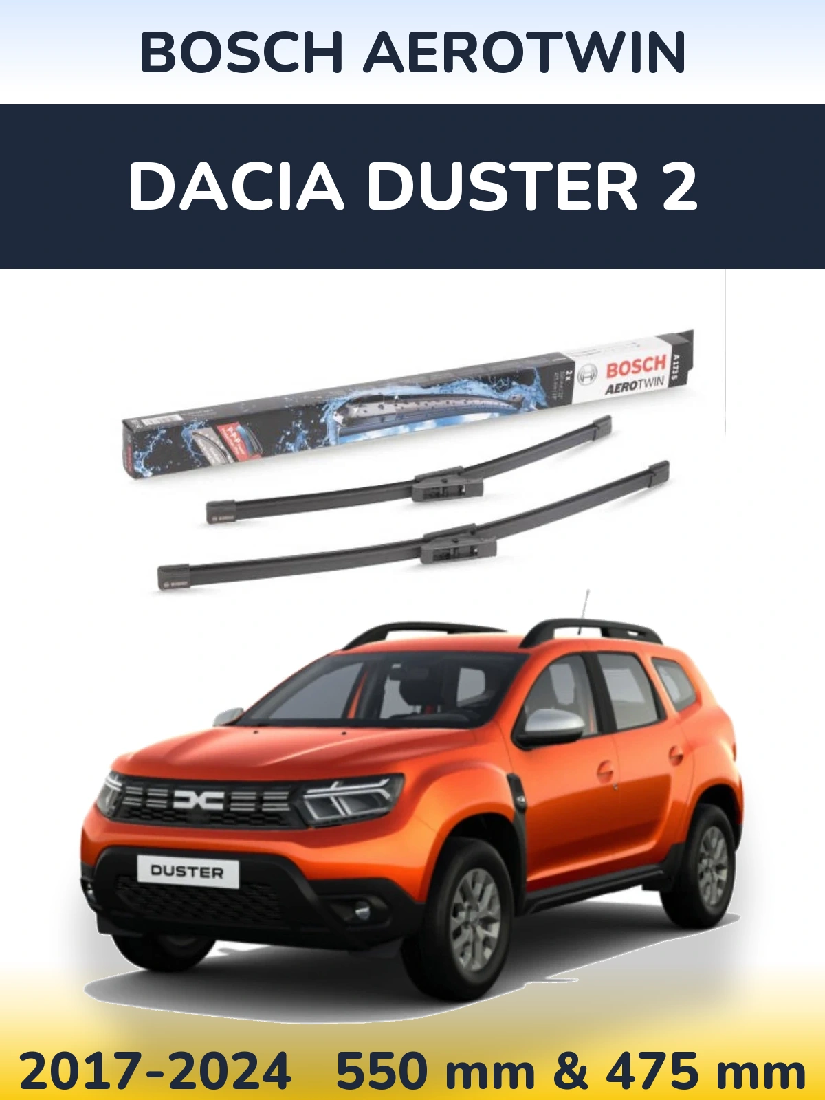 Komplet przednich wycieraczek BOSCH AeroTwin 550 & 475 mm do Dacia Duster 2 2017-2024