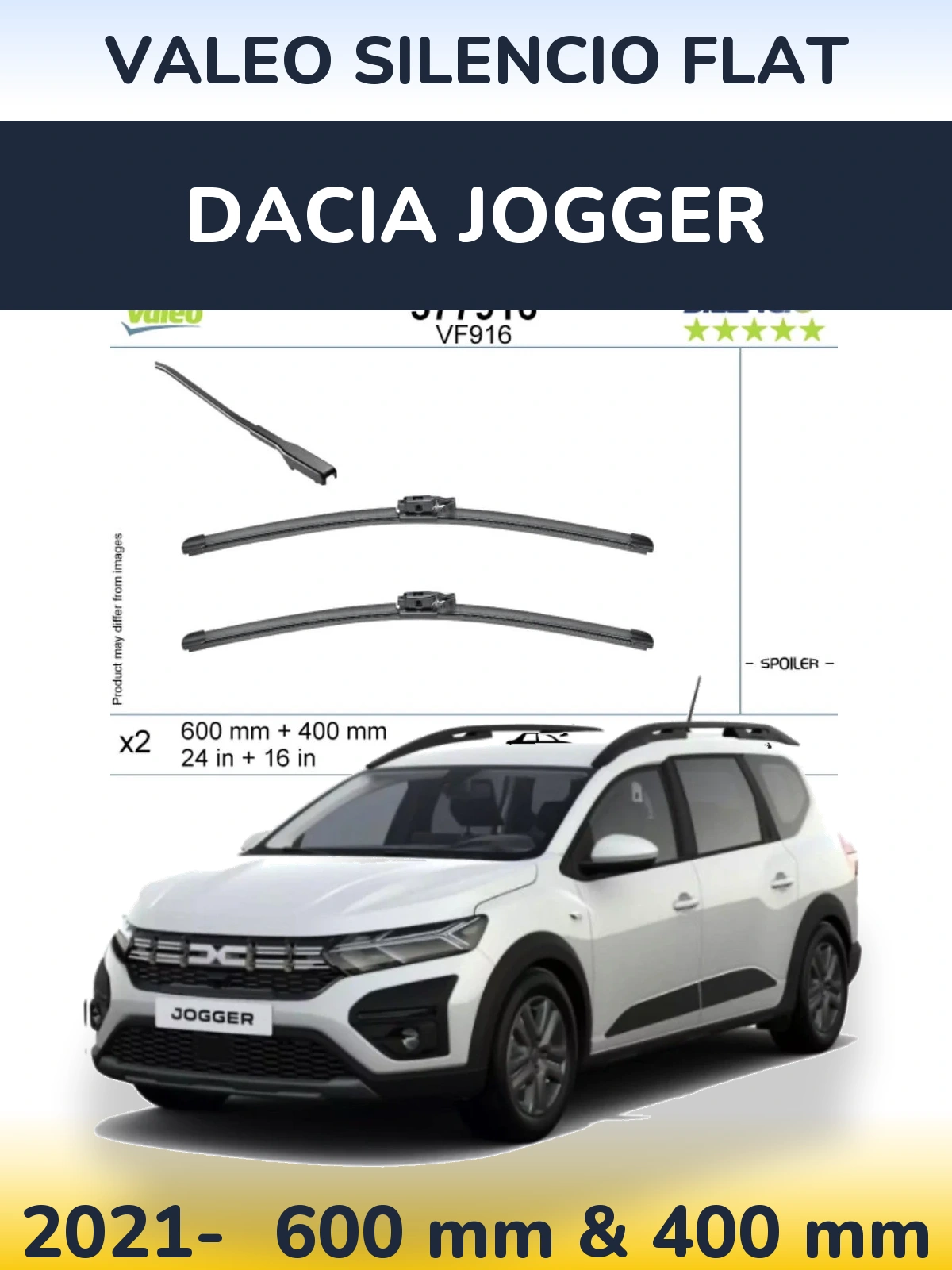 Front wiper blade set Valeo Silencio Flat 600 & 400 мм for Dacia Jogger 2021-2026