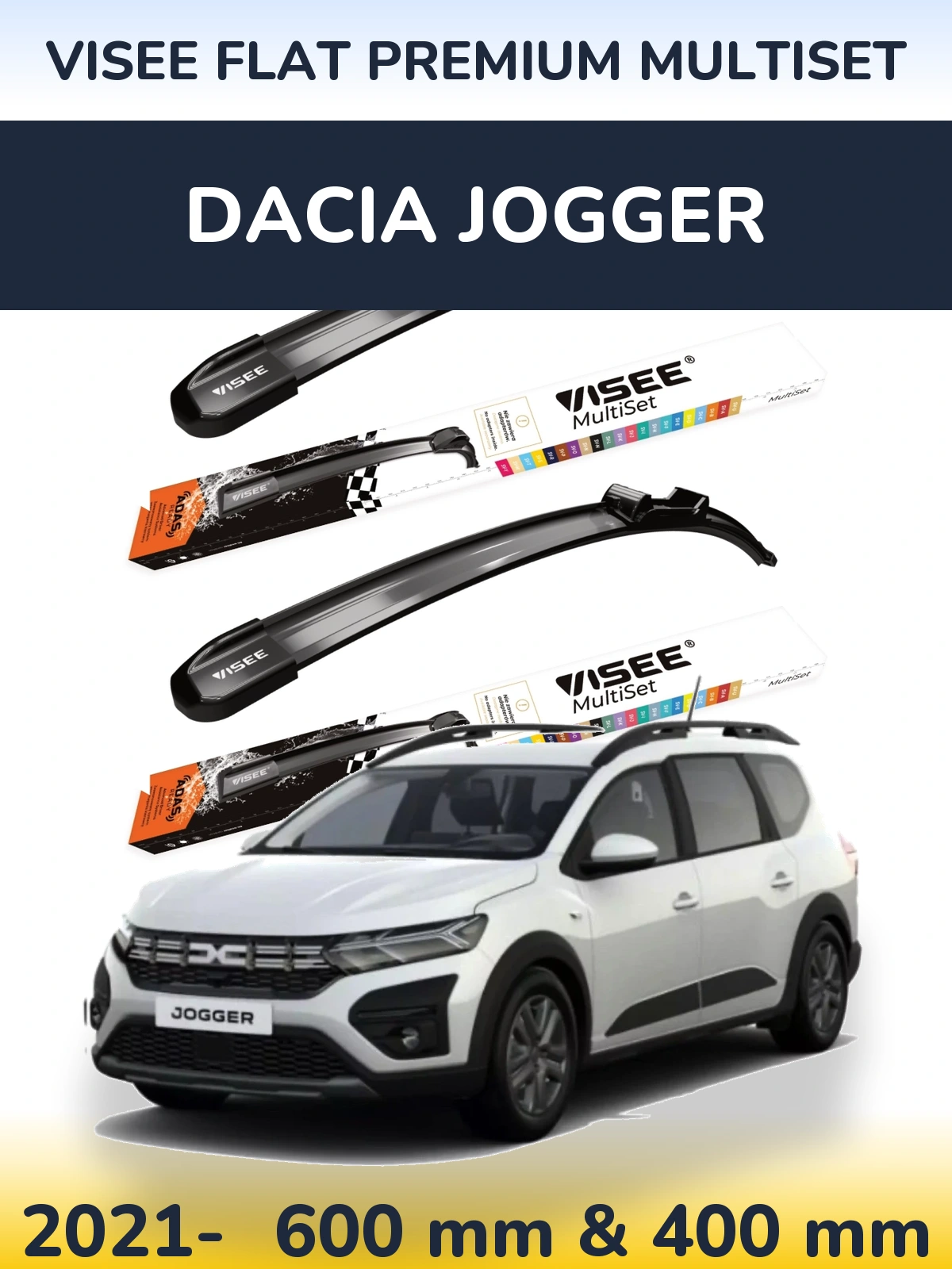 Komplet przednich wycieraczek VISEE FLAT PREMIUM MultiSet 600 & 400 mm do Dacia Jogger 2021-2026