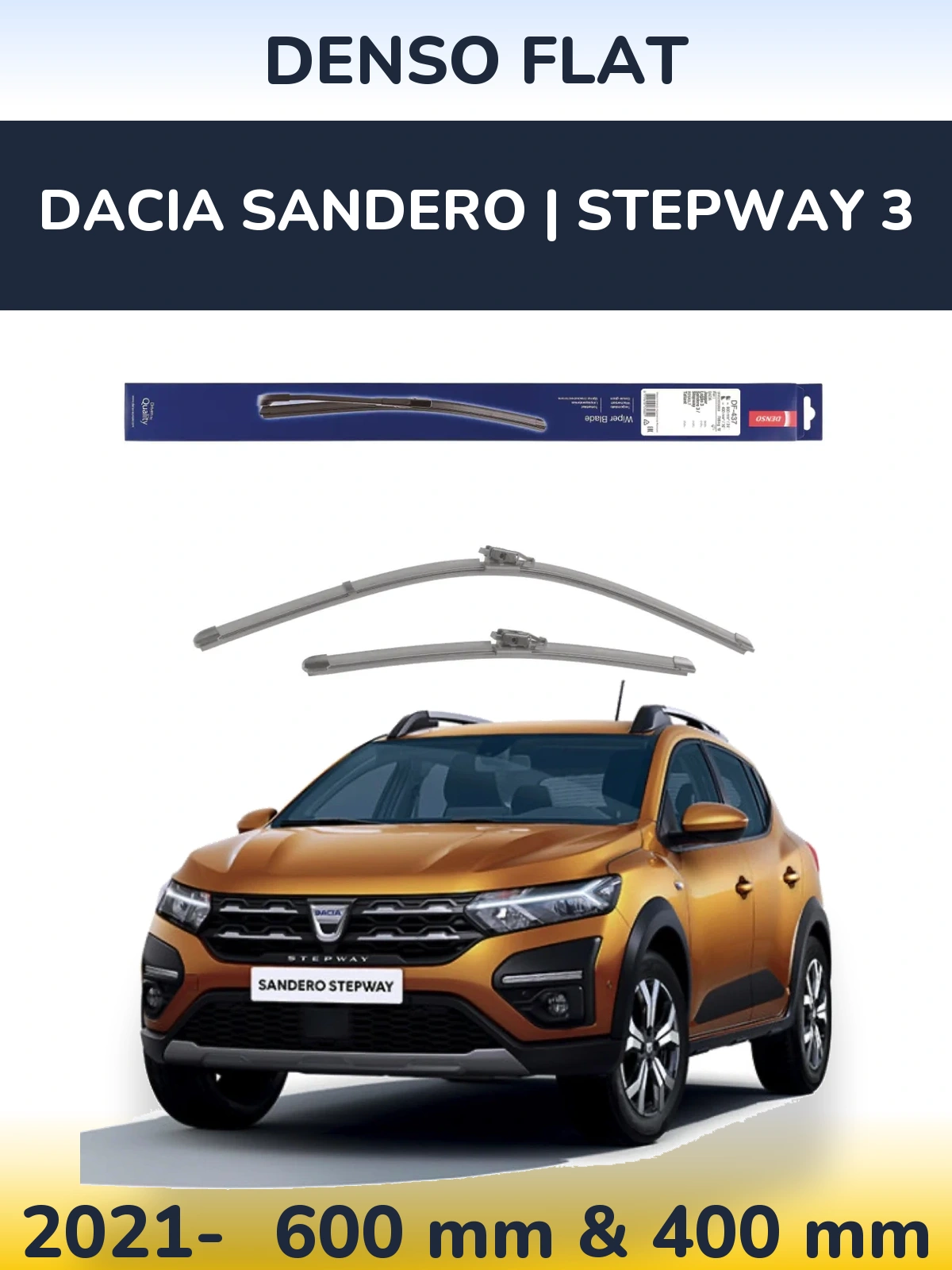 Front wiper blade set Denso Flat 600 & 400 мм for Dacia Sandero | Stepway 3 2021-2026
