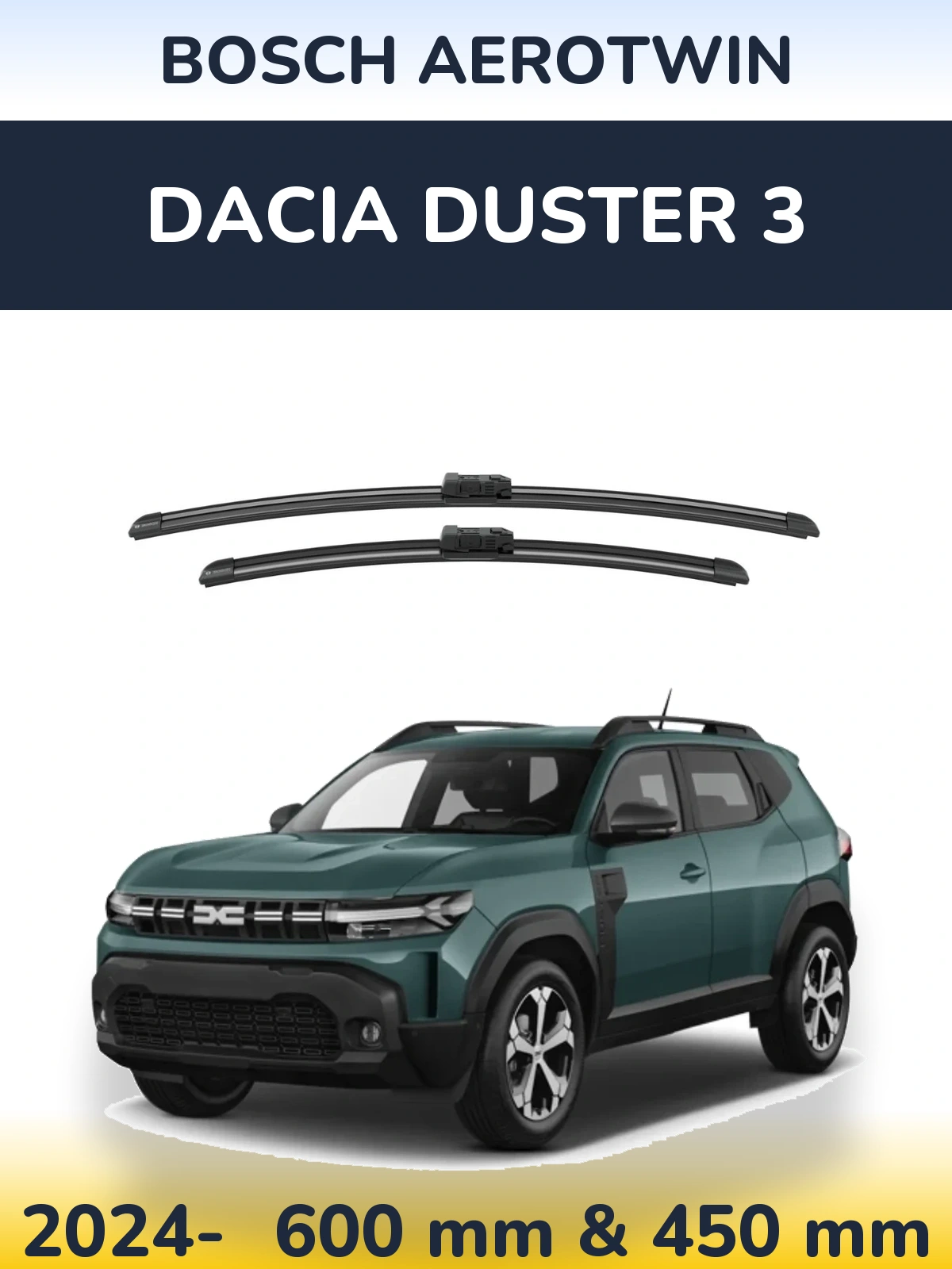 Front wiper blade set BOSCH AeroTwin 600 & 450 mm for Dacia Duster 3 2024-2026