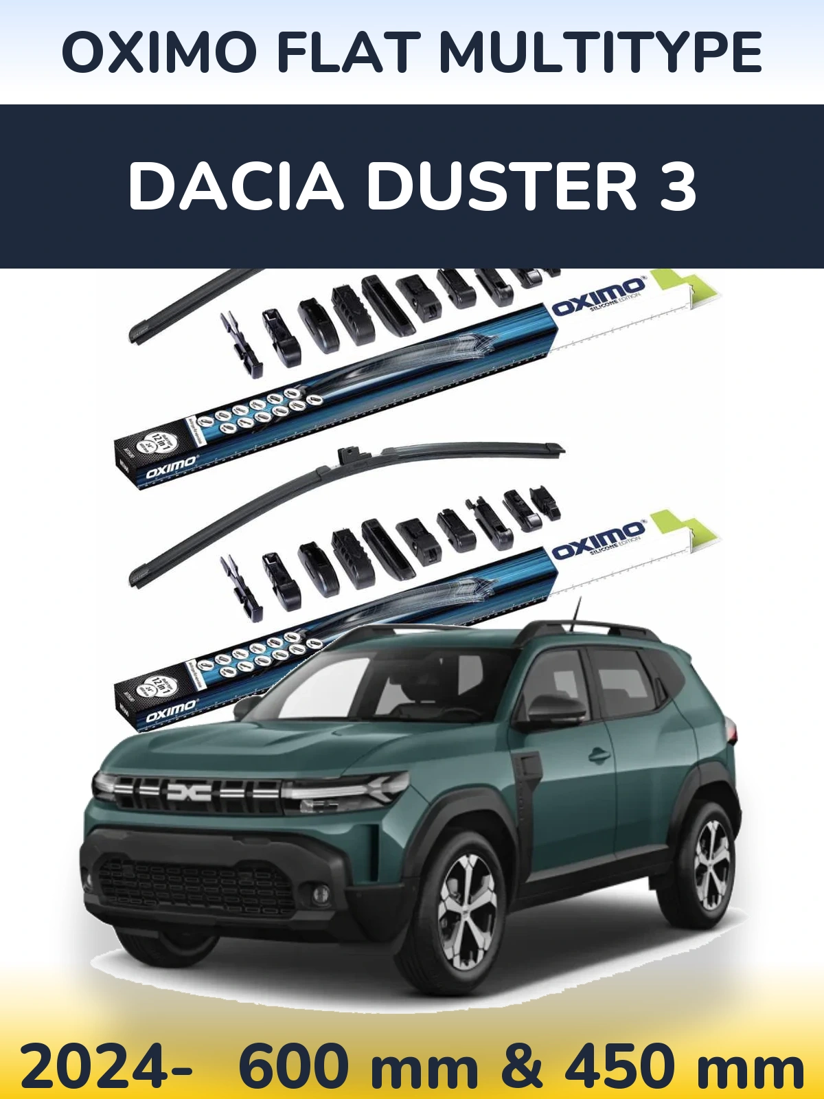 Front wiper blade set Oximo Flat MultiTypee 600 & 450 мм for Dacia Duster 3 2024-2026