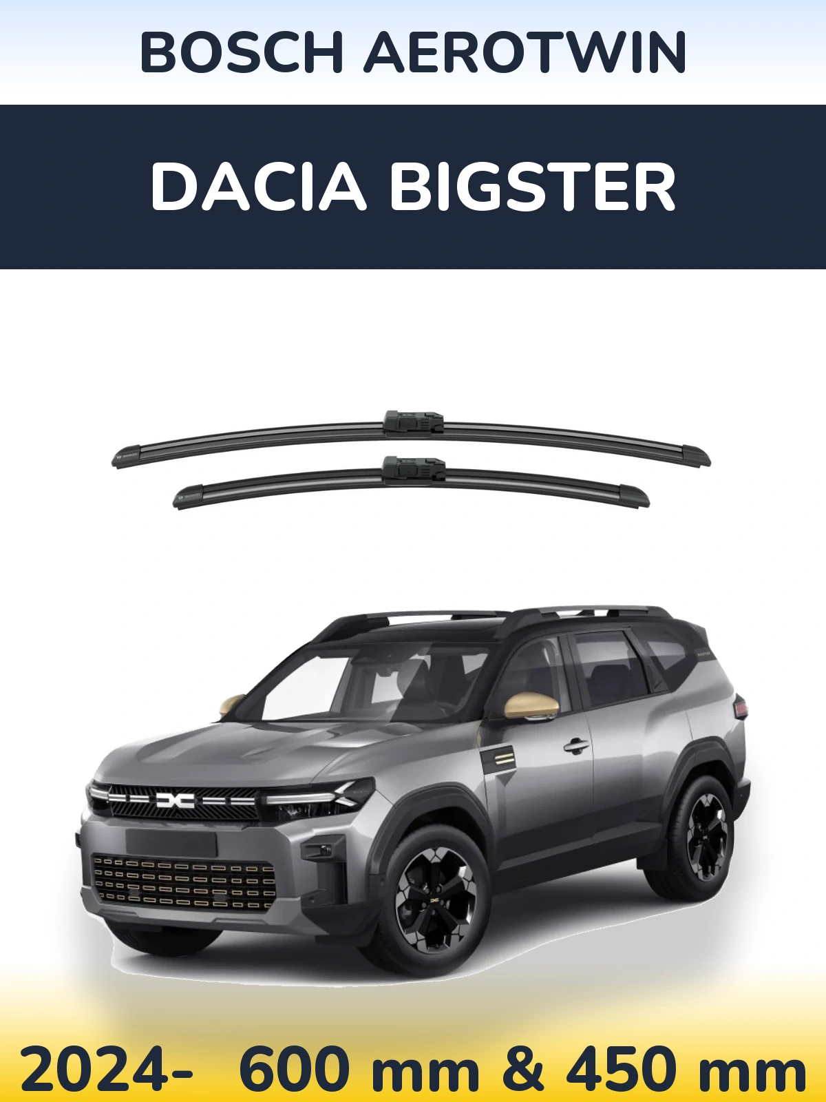 Front wiper blade set BOSCH AeroTwin 600 & 450 мм for Dacia Bigster 2024-2026