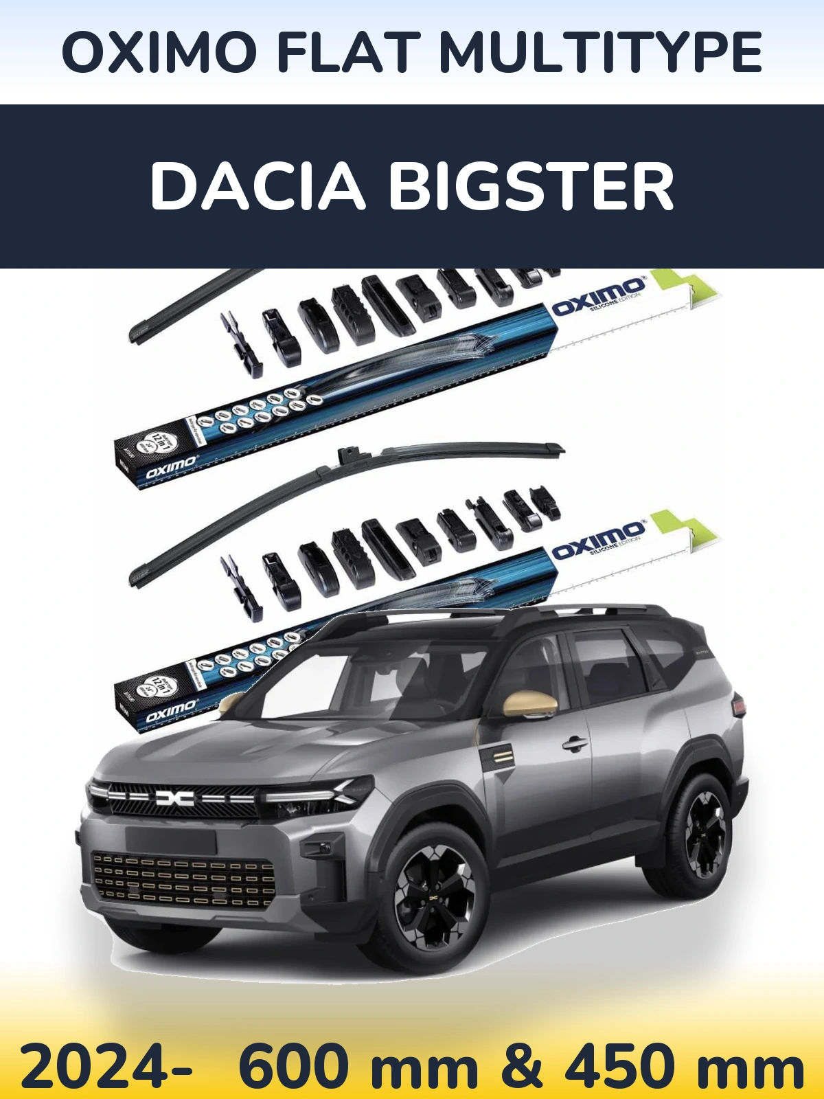 Front wiper blade set Oximo Flat MultiTypee 600 & 450 мм for Dacia Bigster 2024-2026