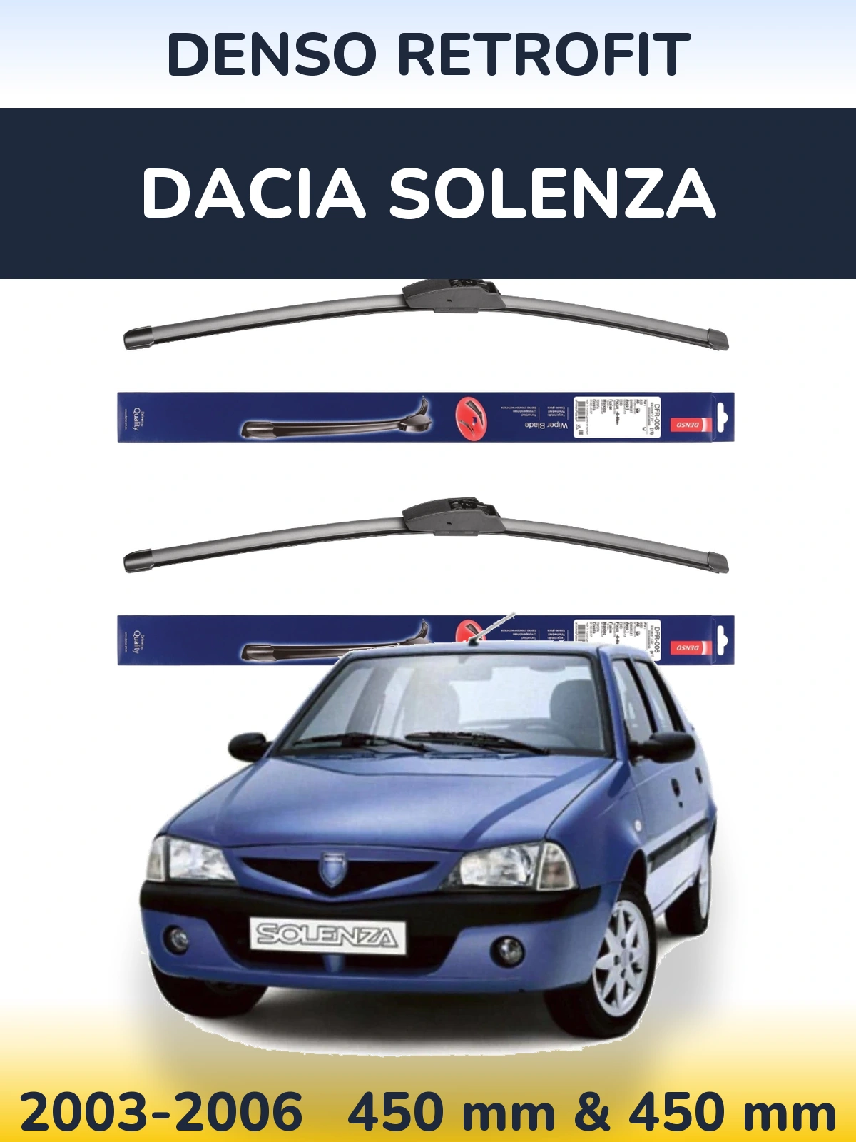 Front wiper blade set Denso Retrofit 450 & 450 мм for Dacia Solenza 2003-2006