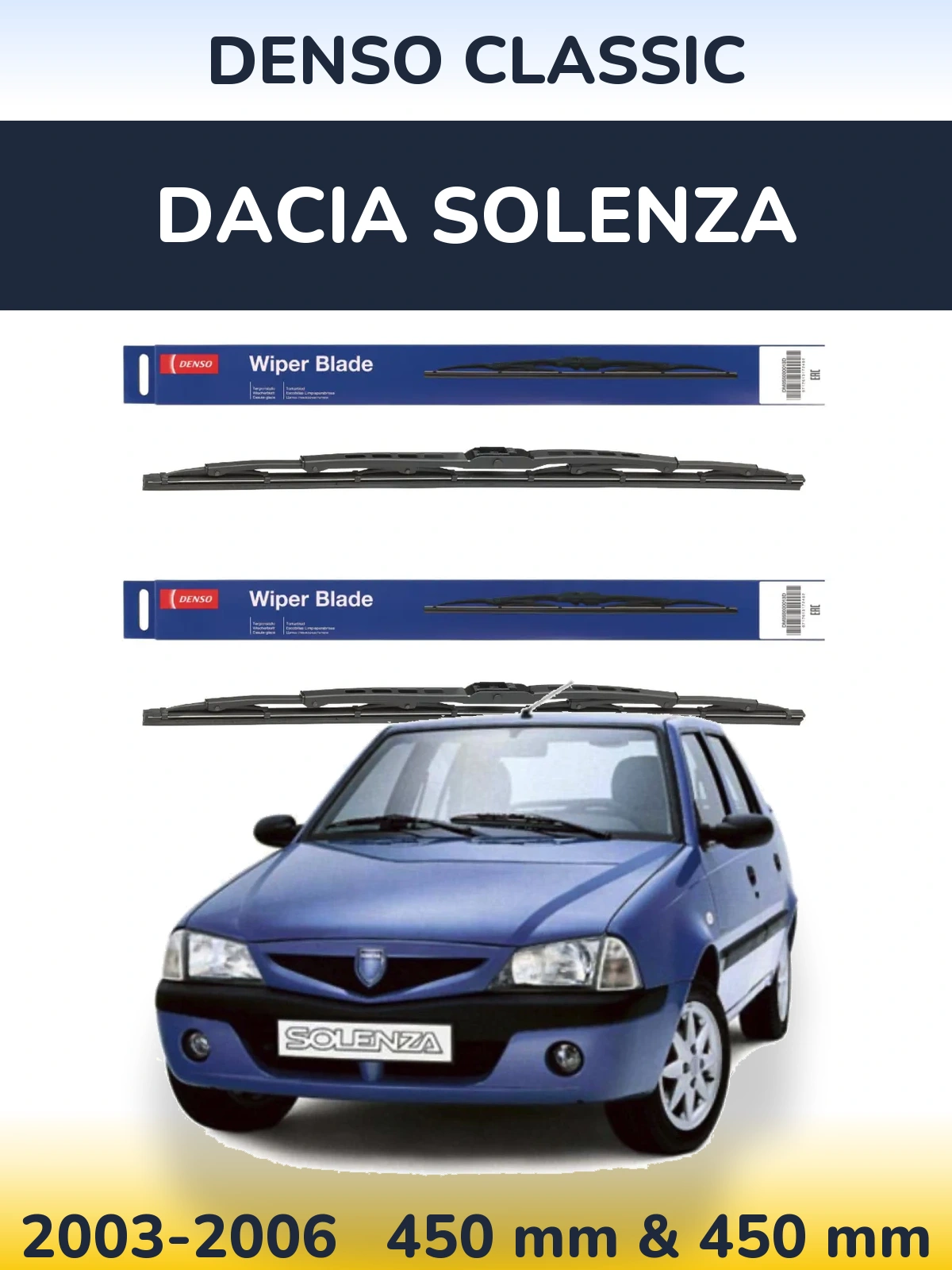 Front wiper blade set Denso Classic 450 & 450 mm for Dacia Solenza 2003-2006