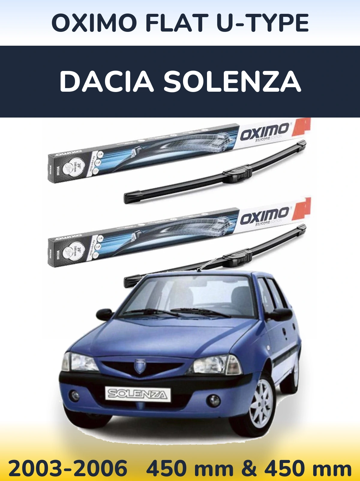 Front wiper blade set Oximo Flat U-type 450 & 450 мм for Dacia Solenza 2003-2006