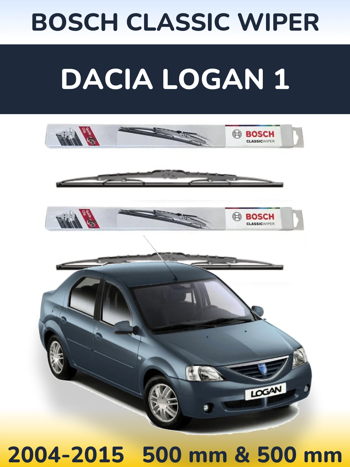Front wiper blade set BOSCH Classic Wiper 500 & 500 мм for Dacia Logan 1 2004-2015