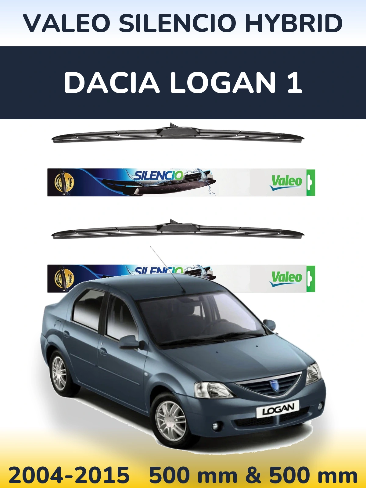 Komplet przednich wycieraczek Valeo Silencio Hybrid 500 & 500 mm do Dacia Logan 1 2004-2015