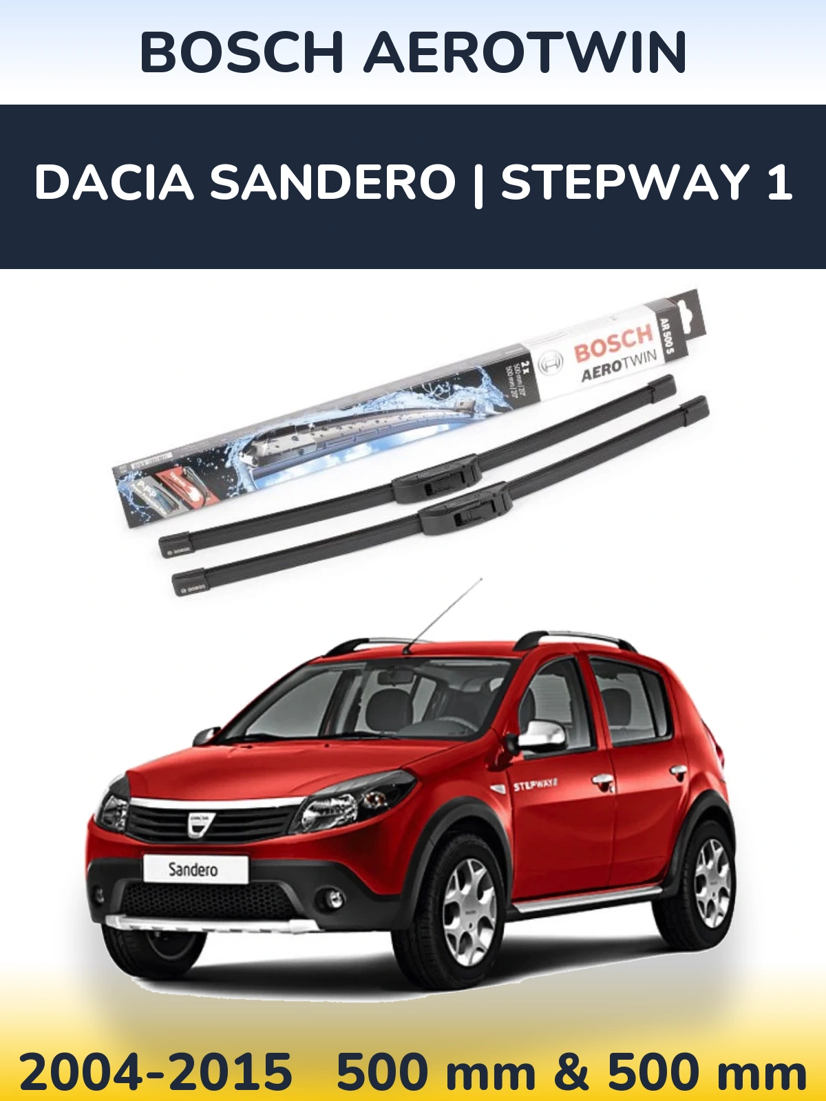 Комплект передніх щіток BOSCH AeroTwin 500 & 500 мм для Dacia Sandero | Stepway 1 2004-2015