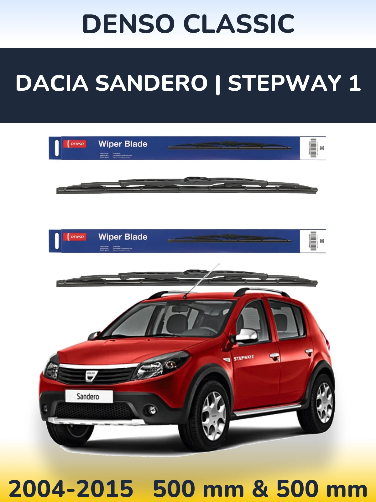 Komplet przednich wycieraczek Denso Classic 500 & 500 mm do Dacia Sandero | Stepway 1 2004-2015