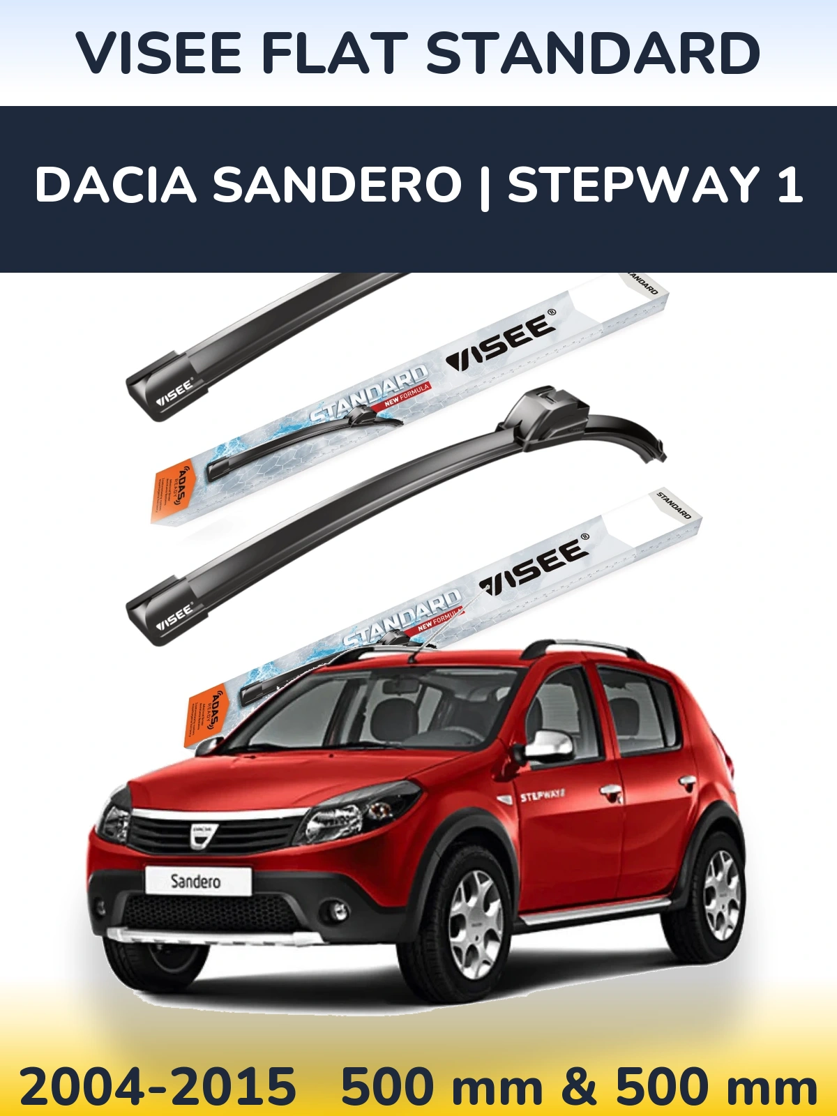 Front wiper blade set VISEE FLAT STANDARD 500 & 500 мм for Dacia Sandero | Stepway 1 2004-2015