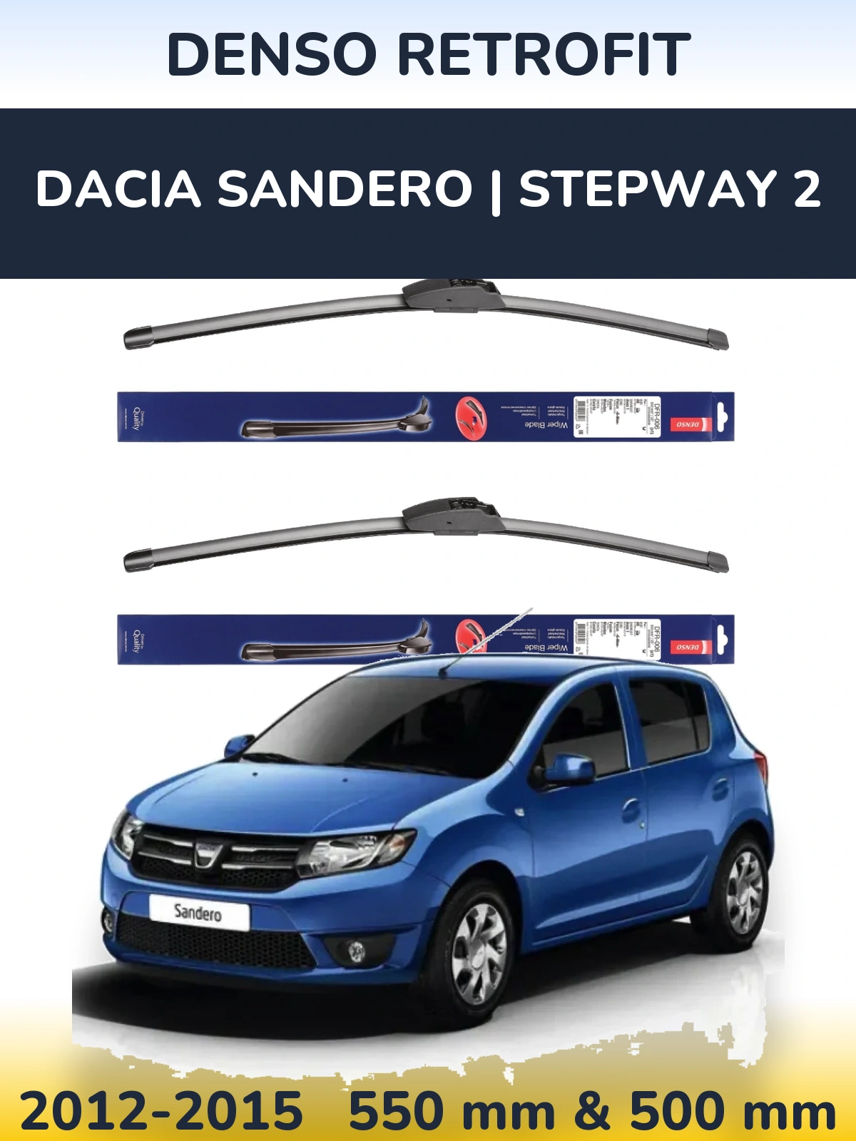 Front wiper blade set Denso Retrofit 550 & 500 мм for Dacia Sandero | Stepway 2 2012-2015