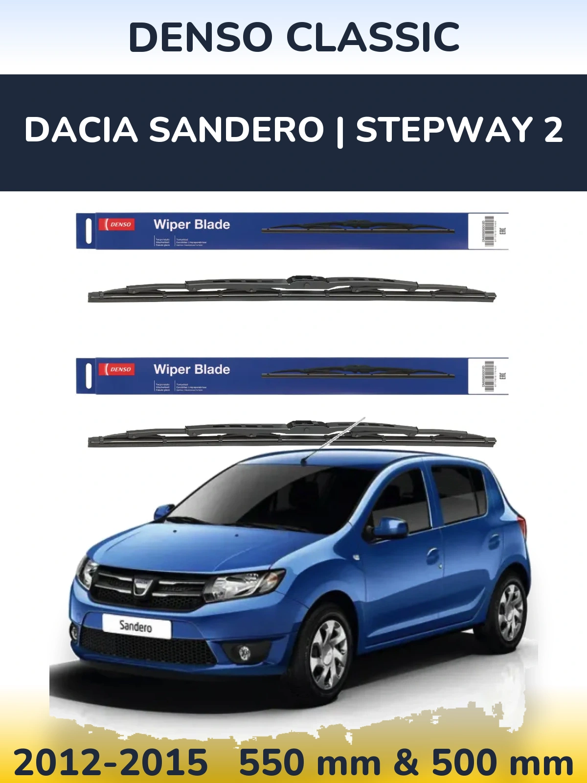 Front wiper blade set Denso Classic 550 & 500 мм for Dacia Sandero | Stepway 2 2012-2015
