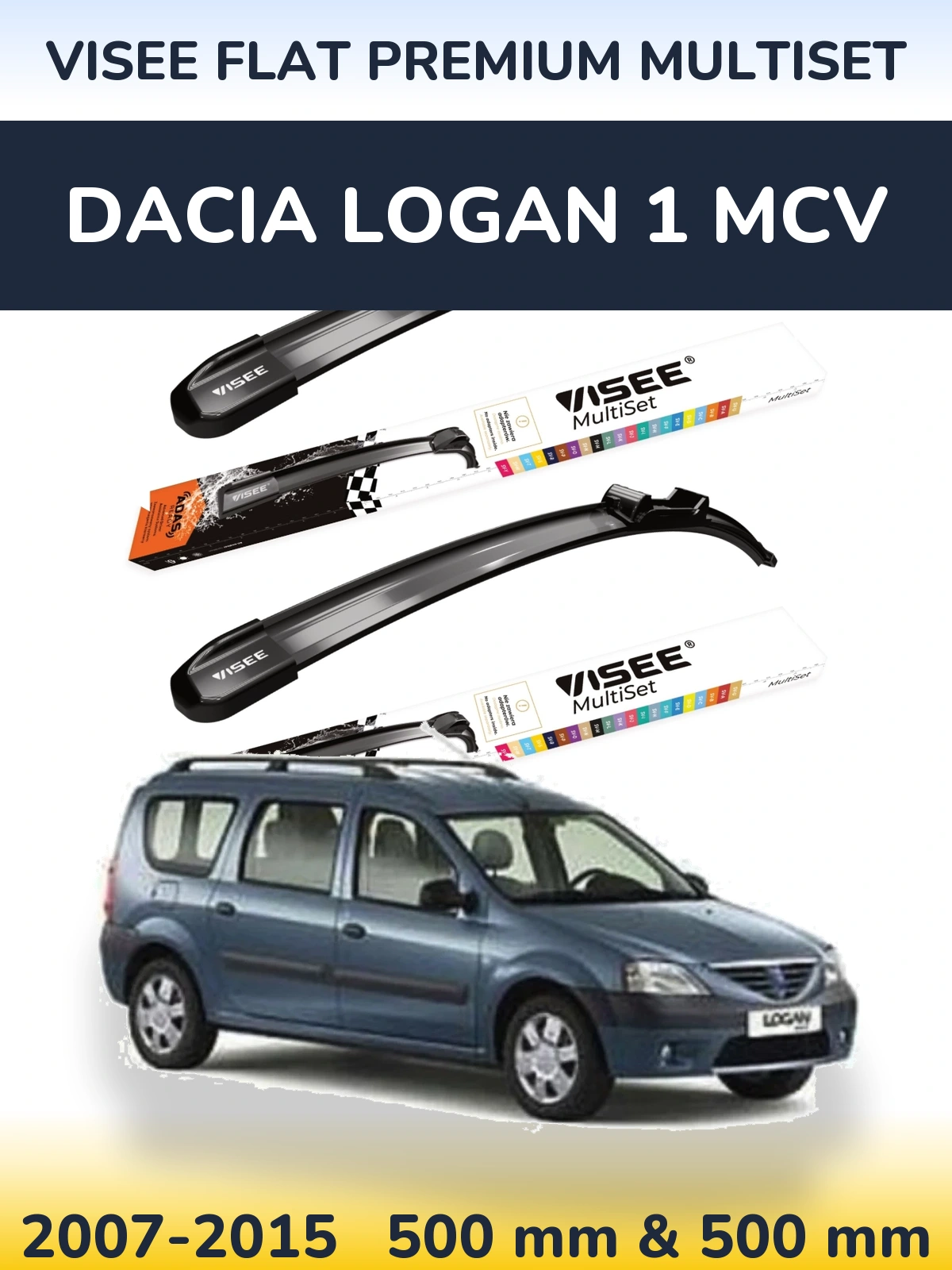 Komplet przednich wycieraczek VISEE FLAT PREMIUM MultiSet 500 & 500 mm do Dacia Logan 1 MCV 2007-2015