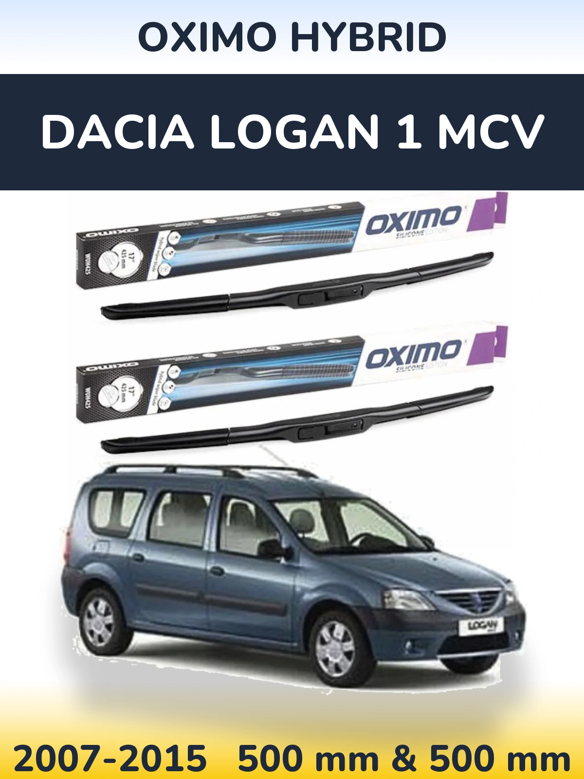Front wiper blade set Oximo Hybrid 500 & 500 mm for Dacia Logan 1 MCV 2007-2015