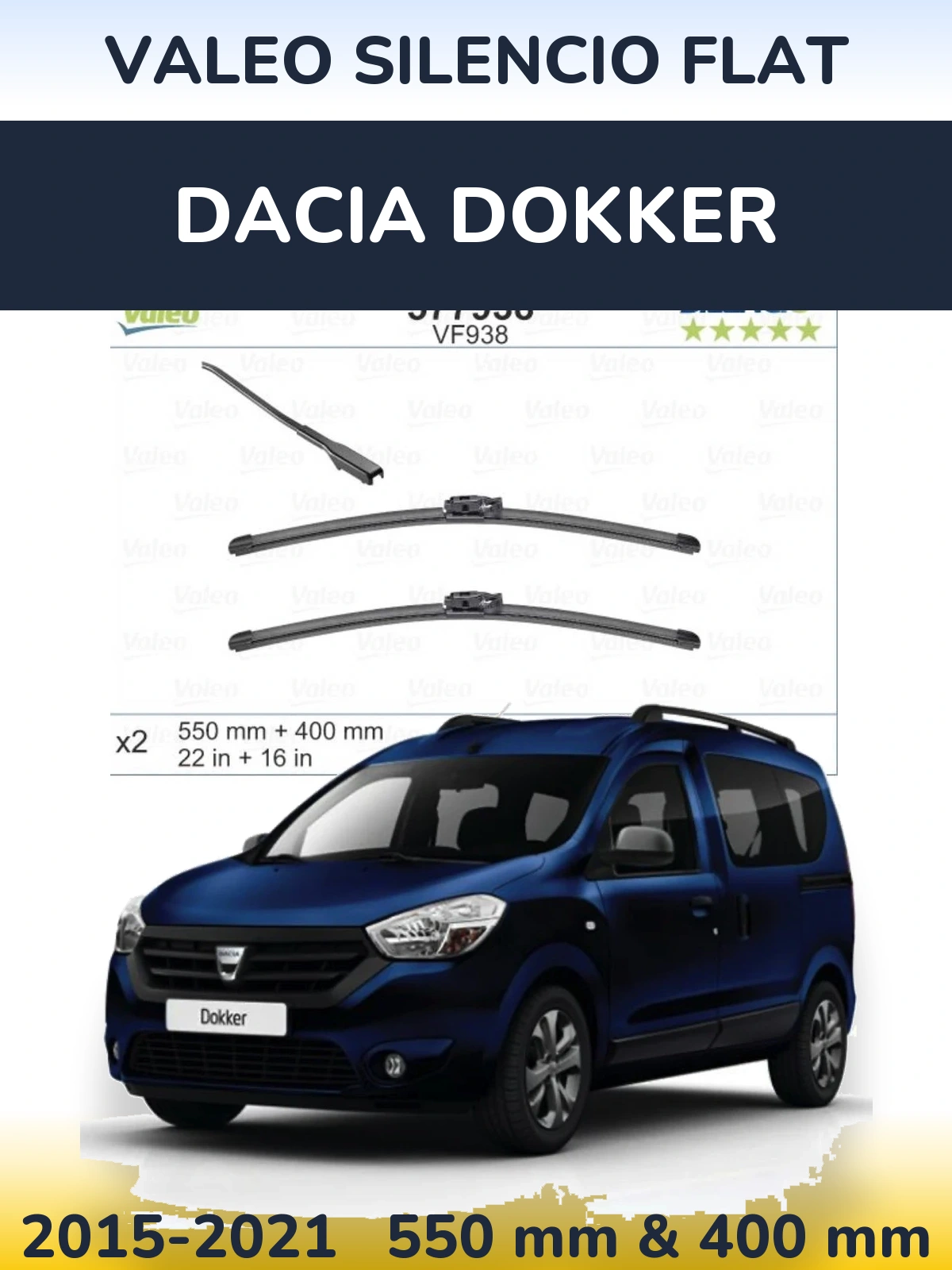 Front wiper blade set Valeo Silencio Flat 550 & 400 мм for Dacia Dokker 2015-2021